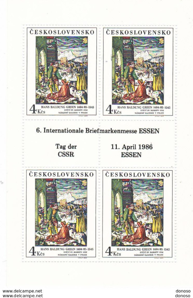 TCHECOSLOVAQUIE 1986 Peinture De Hans Baldung Grien Surchargé Essen FEUILLE DE 4 Yvert 2658, Michel 2844 KB NEUF** MNH - Nuovi