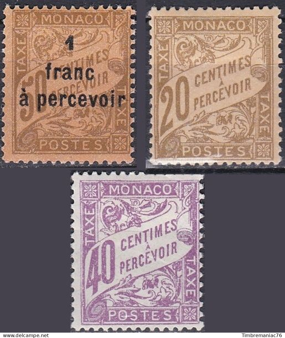 Monaco Taxe 1926-43 YT 17-18-19 Neufs - Portomarken