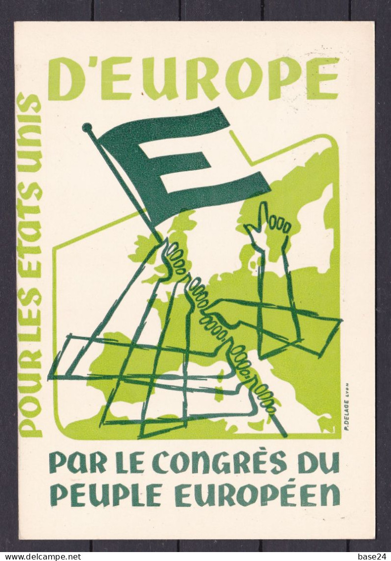 1957 Italia Italy Repubblica I° CONGRESSO DEL POPOLO EUROPEO, POUR LES ETAS UNIS D'EUROPE Cartolina Annullo X° Consiglio - 1946-60: Mint/hinged