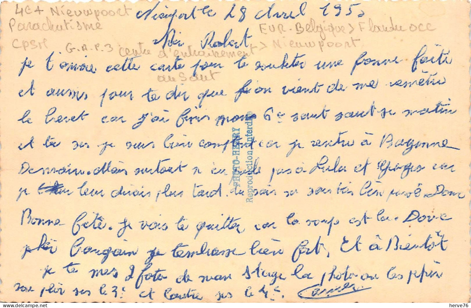 BELGIQUE - NIEUWPOORT  - Souvenir D'un Breveté De Nieuport - Parachutisme - Centre D'entraînement Au Saut - Nieuwpoort