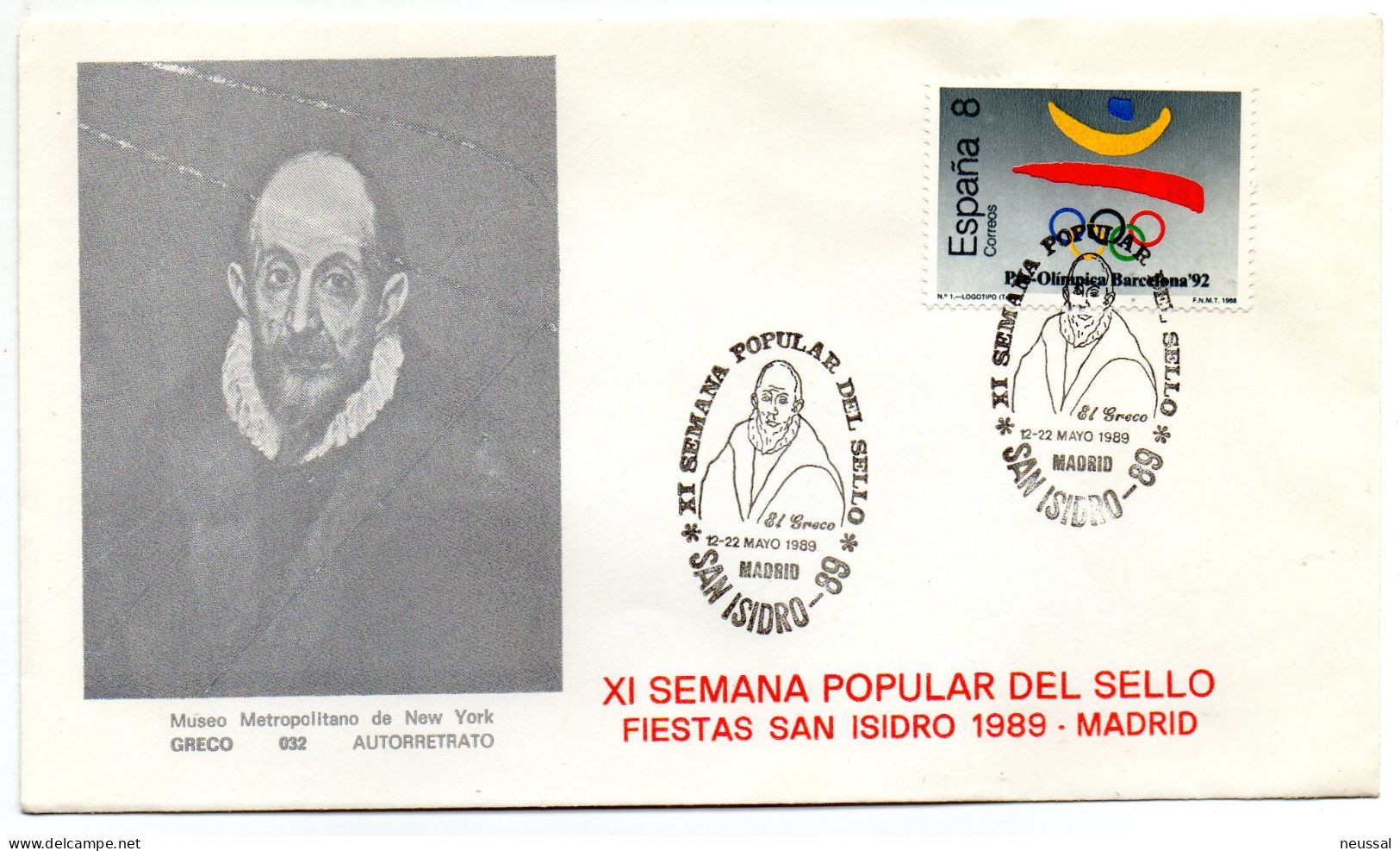 Carta Con Matasellos Commemorativo De  Semana Popular Del Sello San Isidro De 1989 - Briefe U. Dokumente