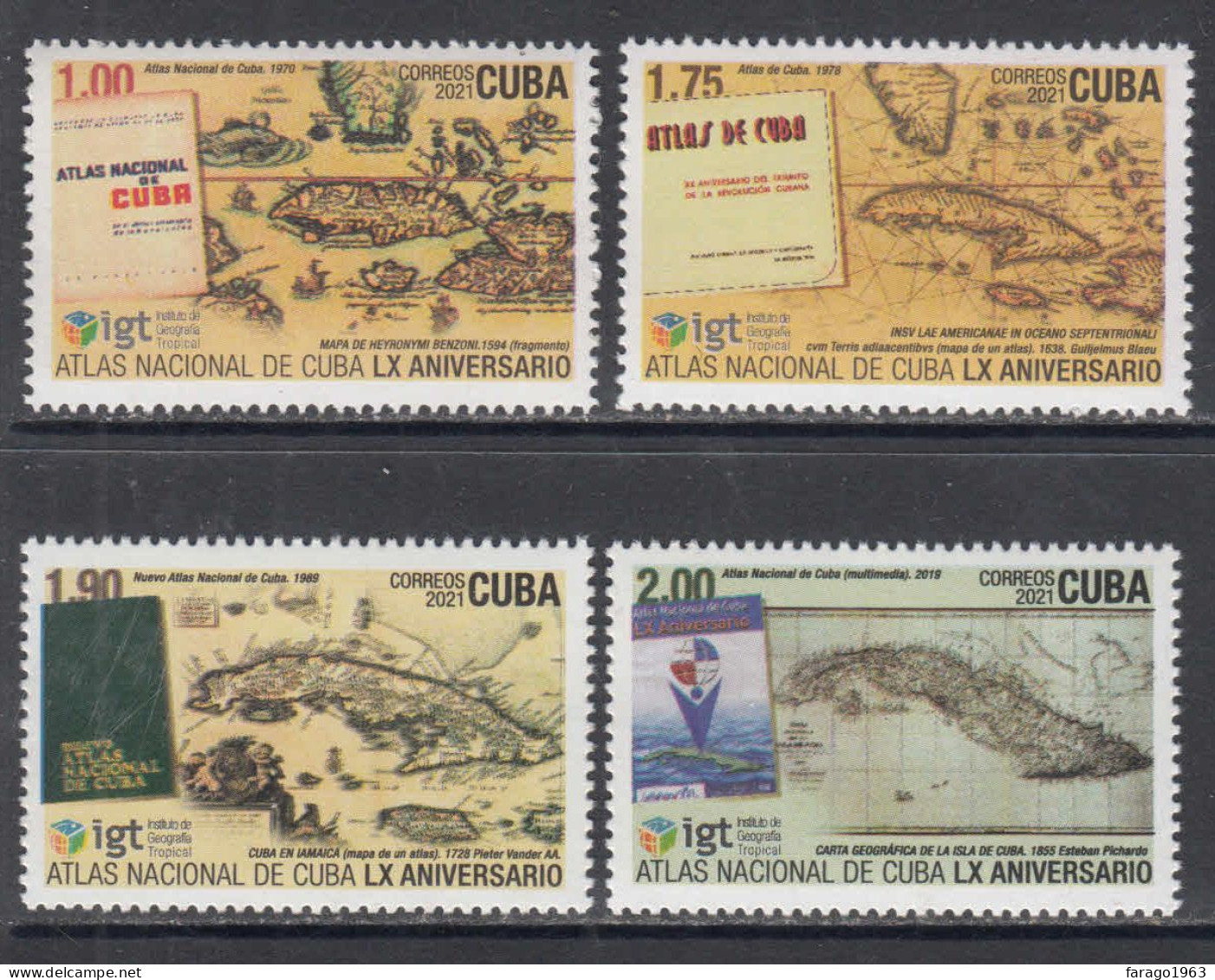 2021 Cuba Atlas Maps Complete Set Of 4 MNH - Unused Stamps