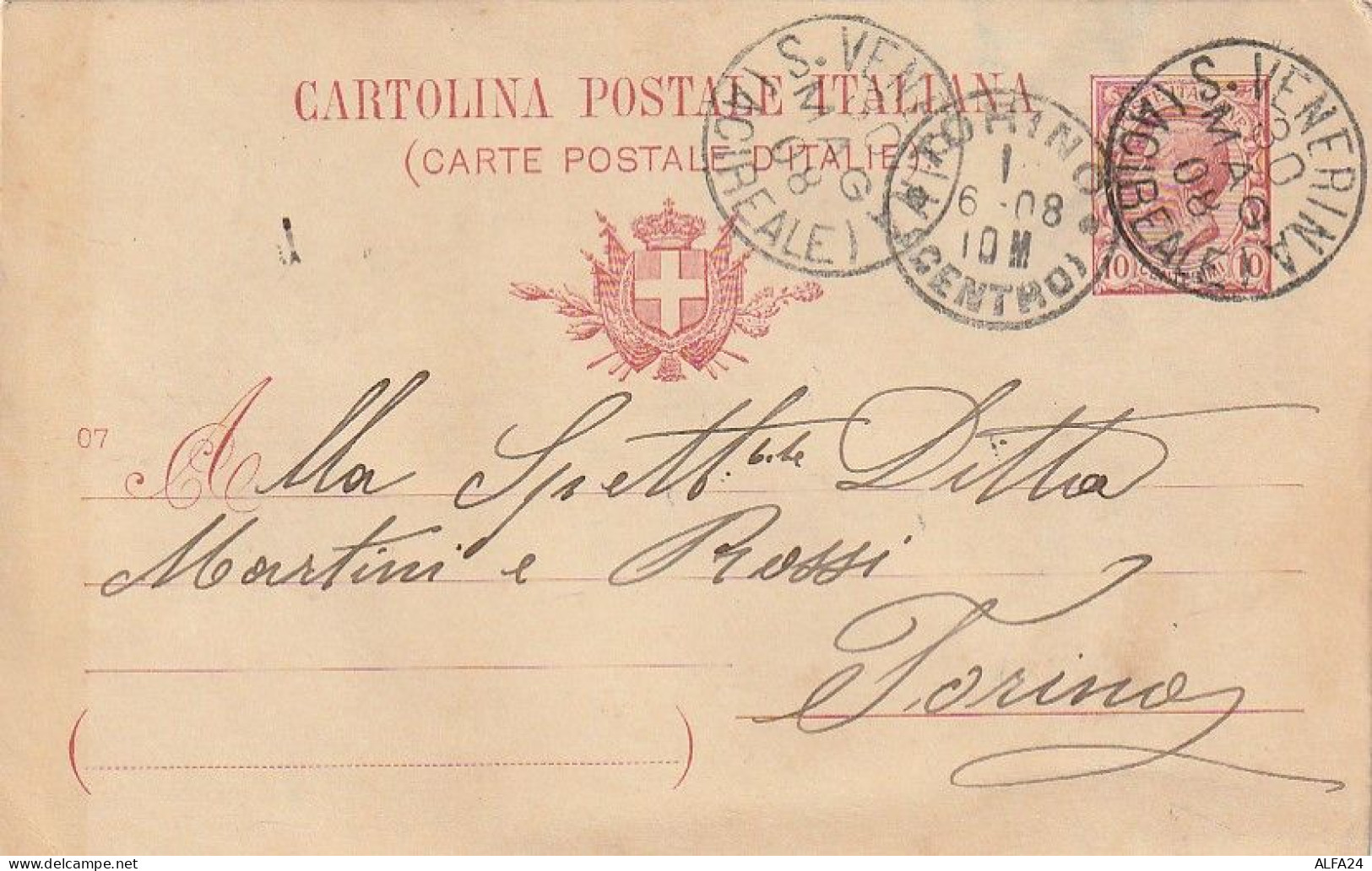 INTERO POSTALE 1908 C.10 S.VENERINA ACIREALE (XT3666 - Entiers Postaux