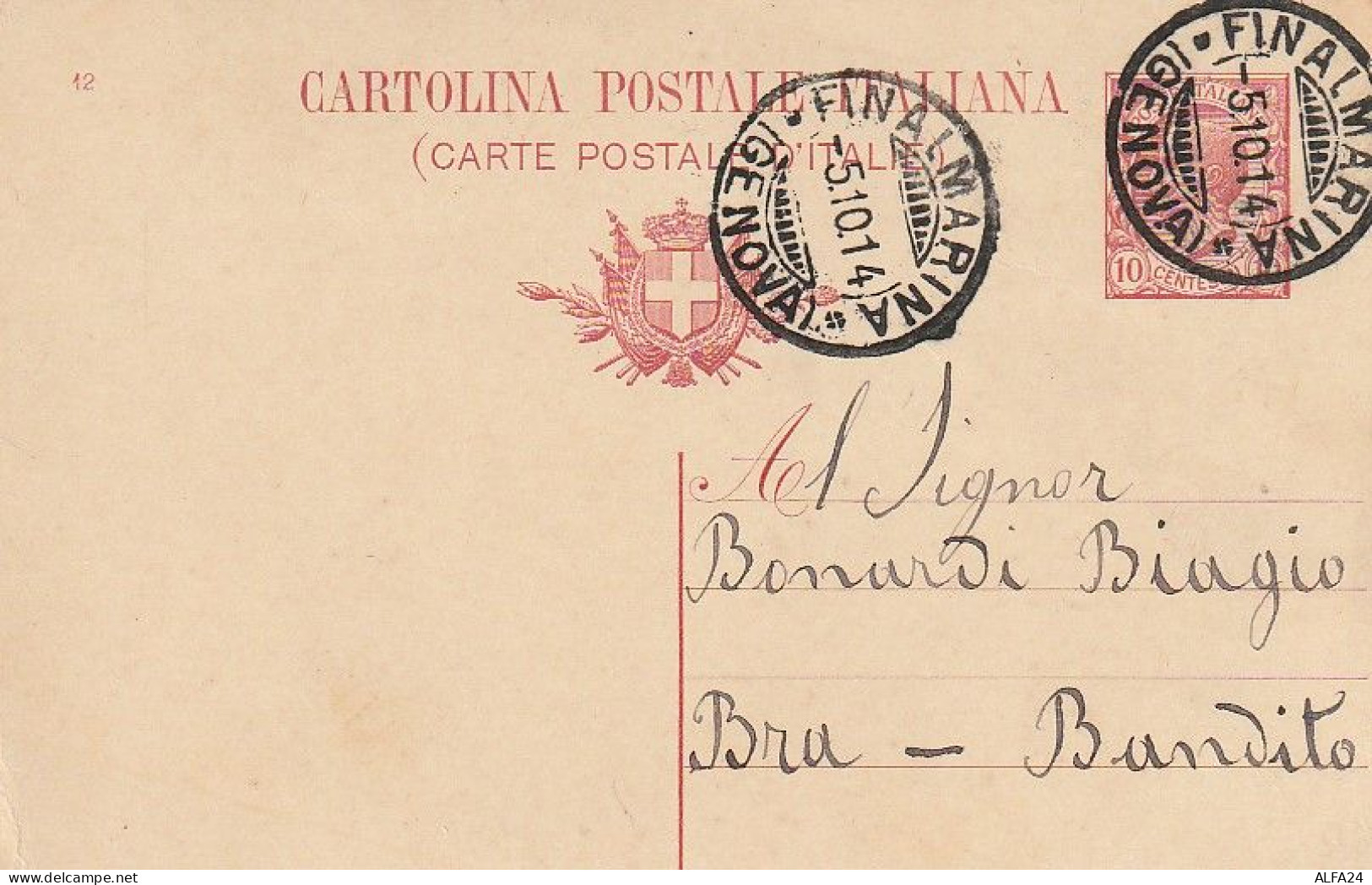 INTERO POSTALE 1914 C.10 TIMBRO FINAL MARINA GENOVA (XT3659 - Entero Postal