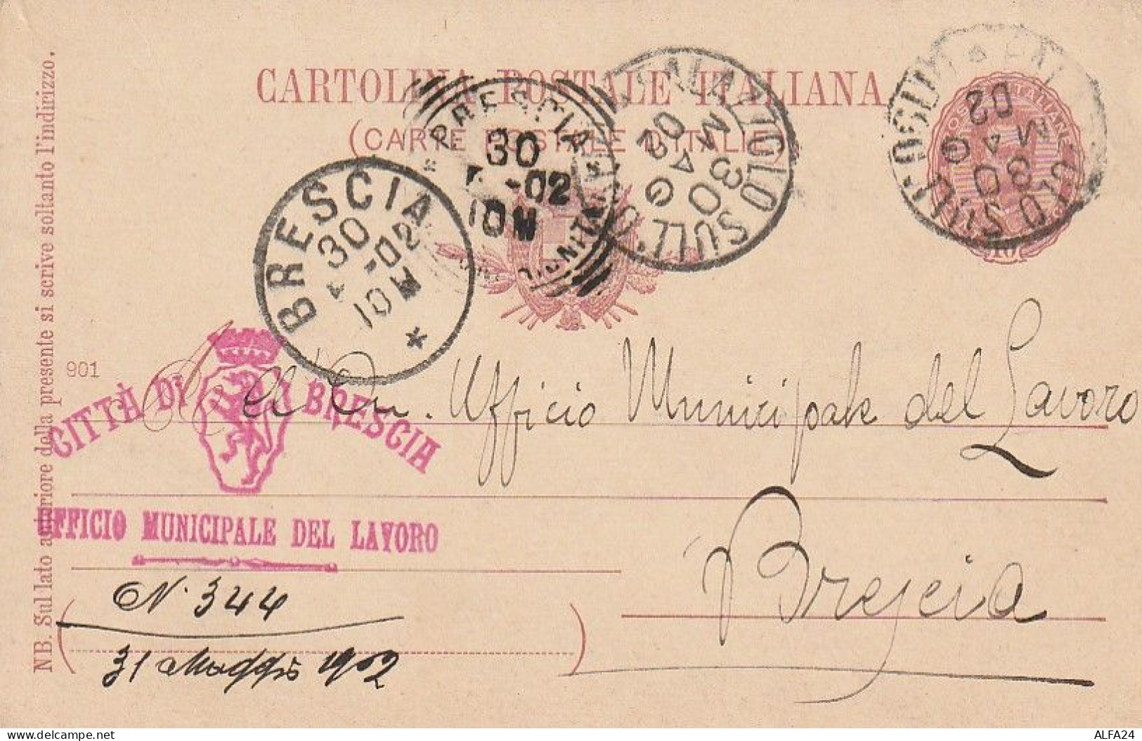 INTERO POSTALE C.10 1902 TIMBRO BRESCIA  (XT3657 - Interi Postali