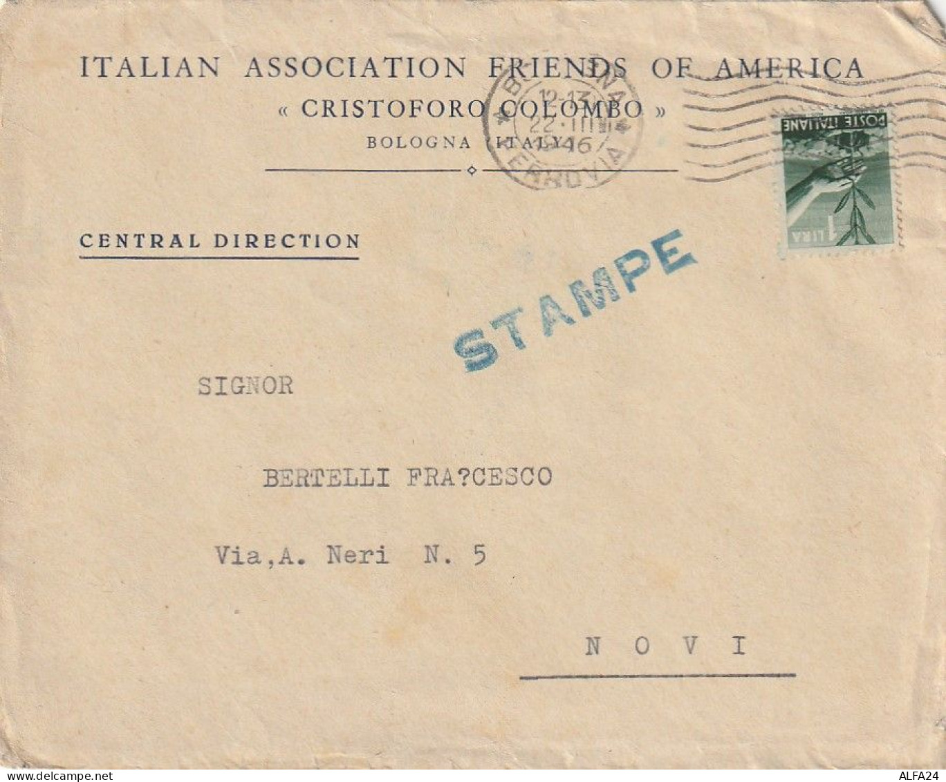 LETTERA 1946 L.1 ISOLATO TIMBRO BOLOGNA (XT3530 - 1946-60: Marcophilia