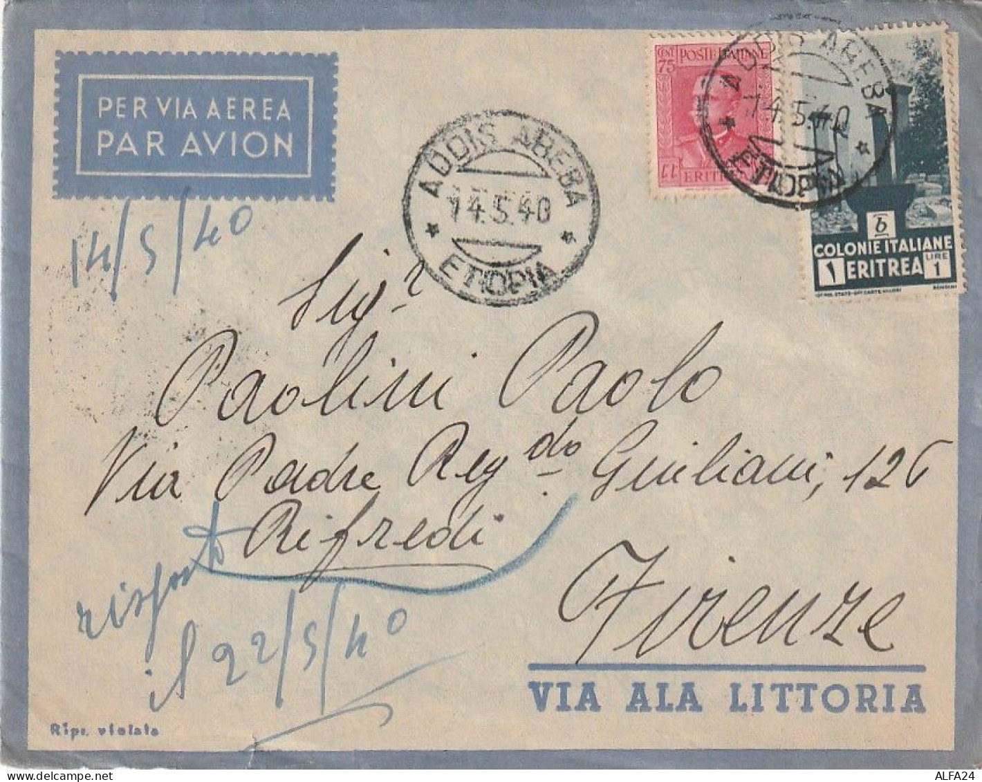 LETTERA 1940 L.1+75 ERITREA Con Contenuto (XT3506 - Erythrée