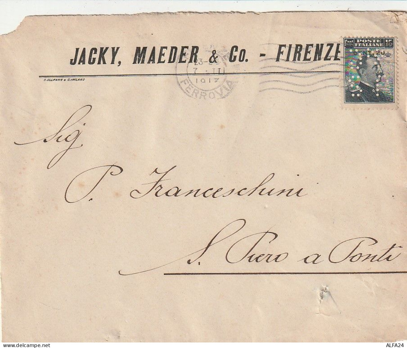 LETTTERA 1917 C.20 SS15 MAEDER PERFIN (XT3496 - Storia Postale