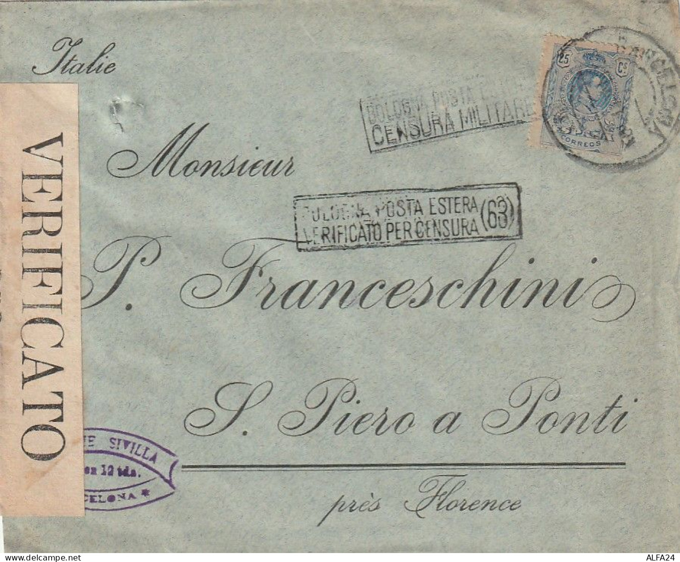 LETTERA SPAGNA 1916 25 DIRETTA ITALIA TIMBRO BARCELONA (XT3494 - Covers & Documents