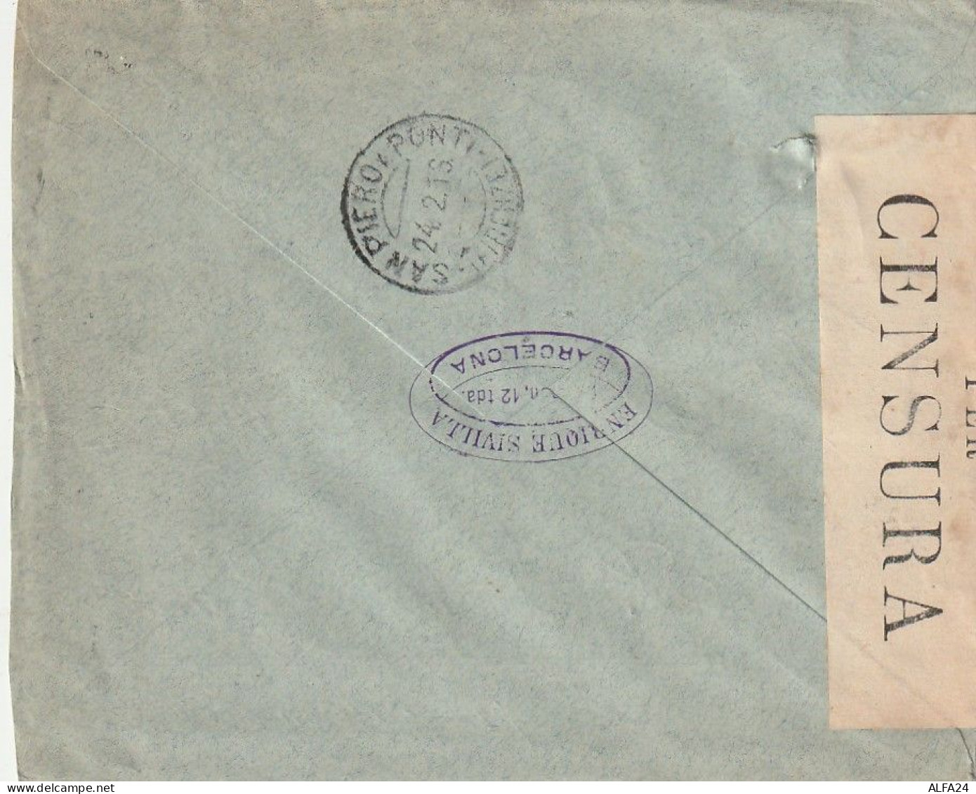 LETTERA SPAGNA 1916 25 DIRETTA ITALIA TIMBRO BARCELONA (XT3494 - Covers & Documents