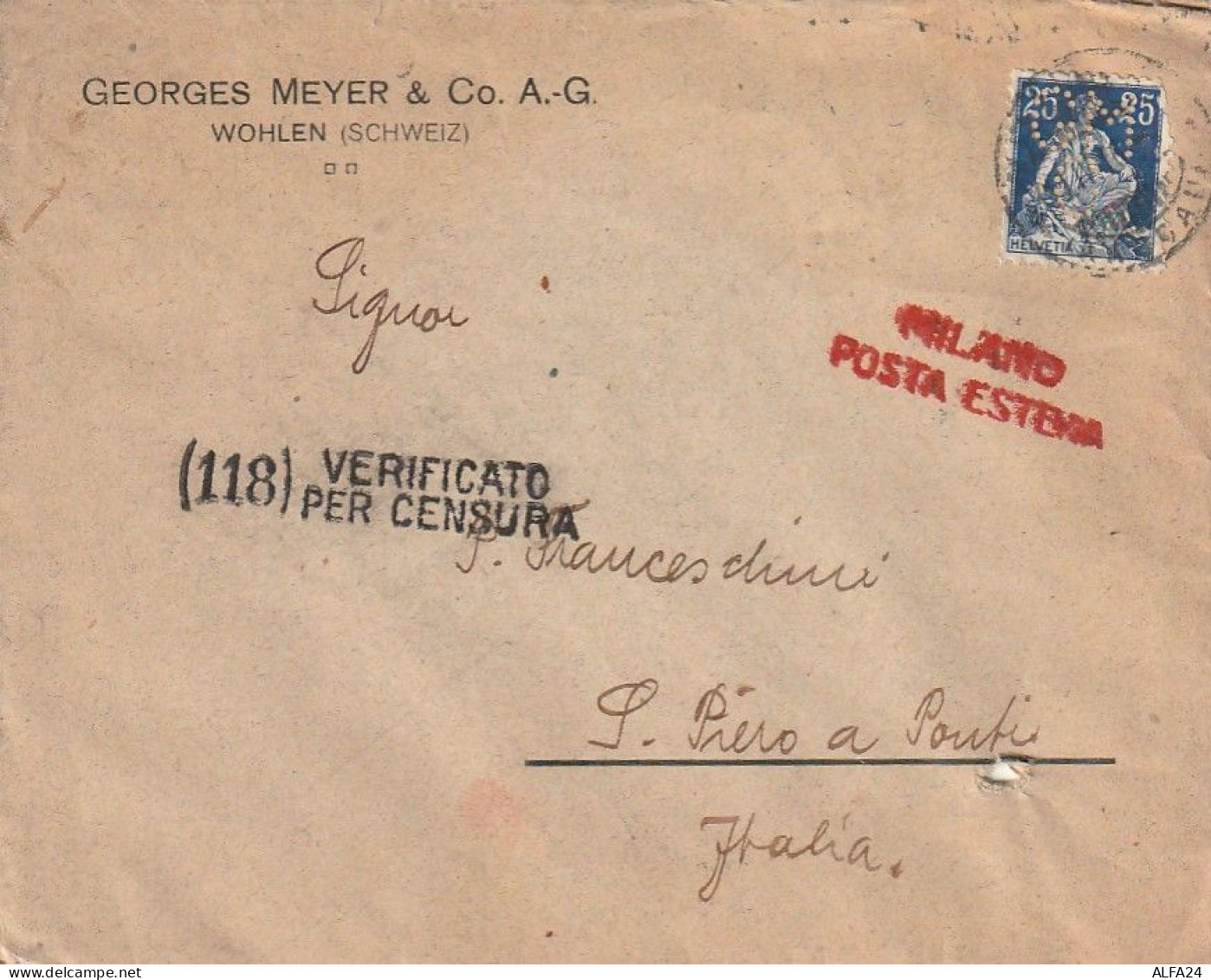 LETTERA 1916 SVIZZERA 25 PERFIN (XT3484 - Lettres & Documents