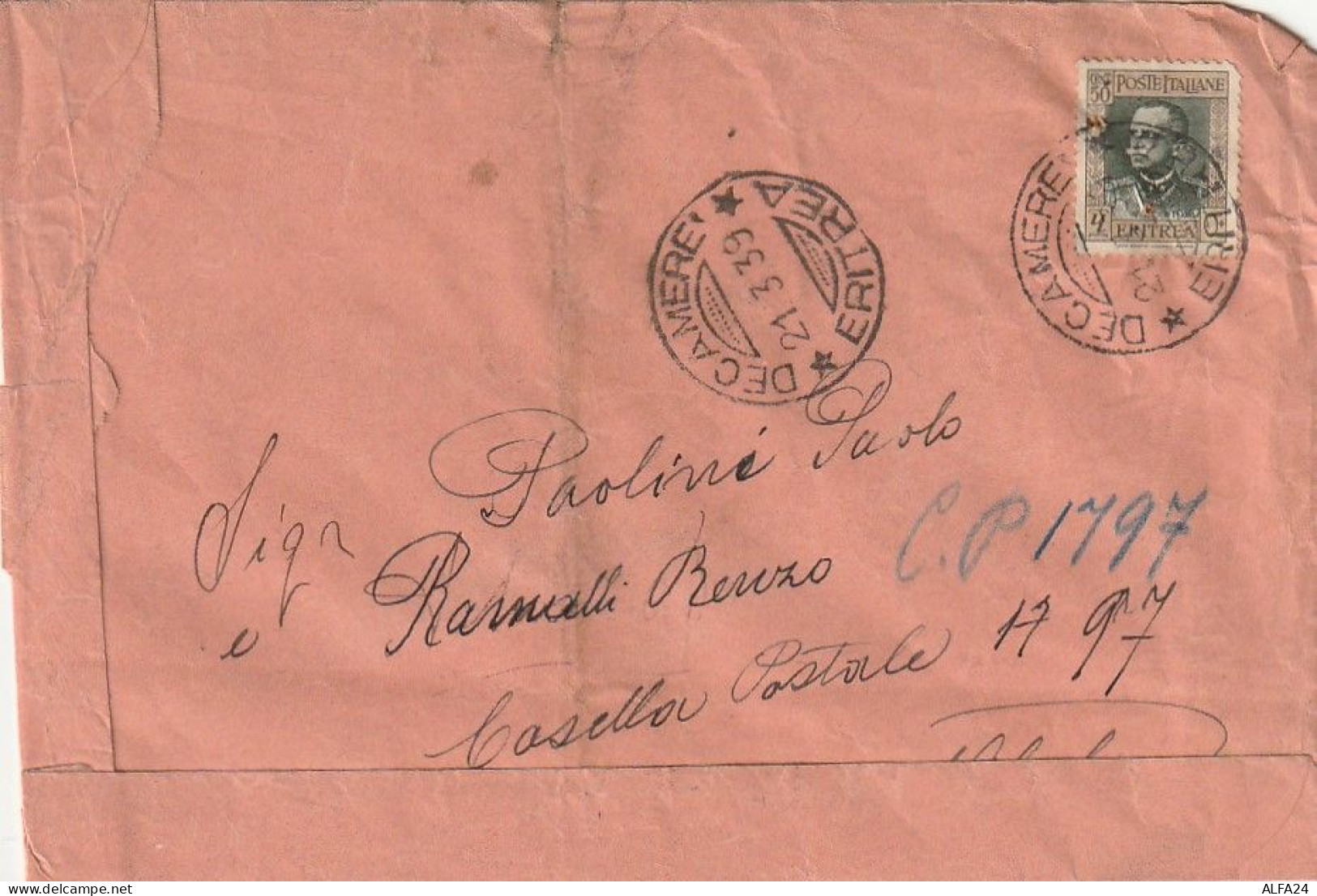 LETTERA 1939 C.50 ERITREA TIMBRO DECAMERE (XT3467 - Erythrée