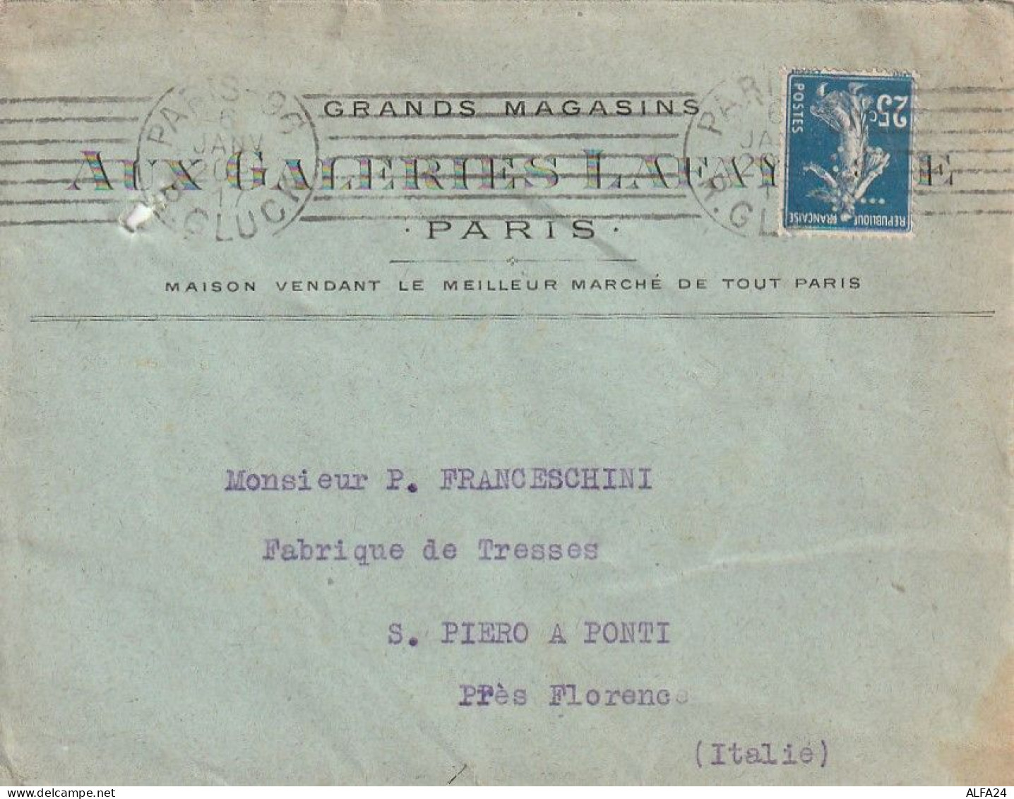 LETTERA 1916 FRANCIA 25 PERFIN  (XT3459 - Lettres & Documents