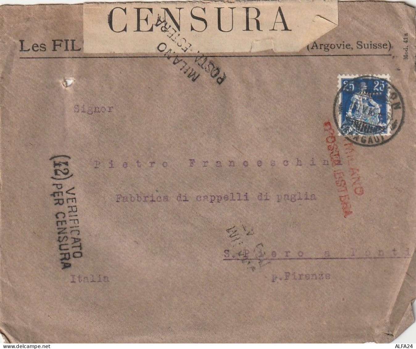 LETTERA 1916 SVIZZERA 25 PERFIN (XT3460 - Storia Postale