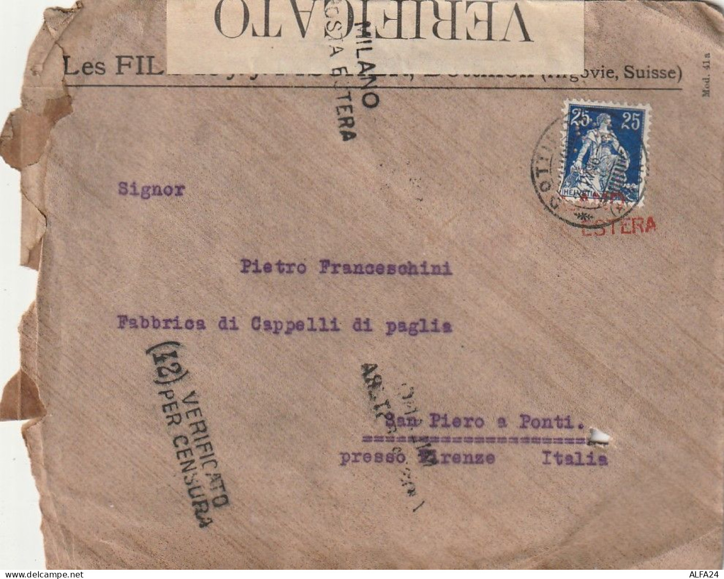 LETTERA 1916 SVIZZERA 25 PERFIN (XT3457 - Storia Postale