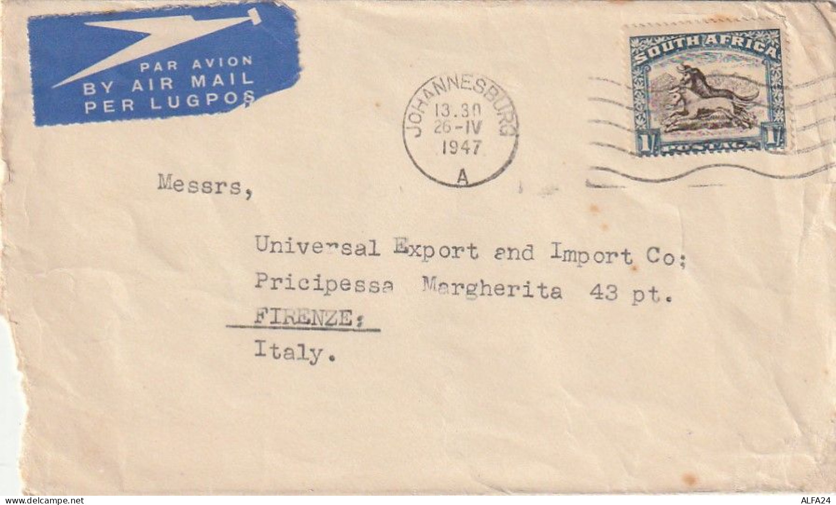 LETTERA 1947 SOUTH AFRICA TIMBRO JOHANNESBURG (XT3451 - Briefe U. Dokumente