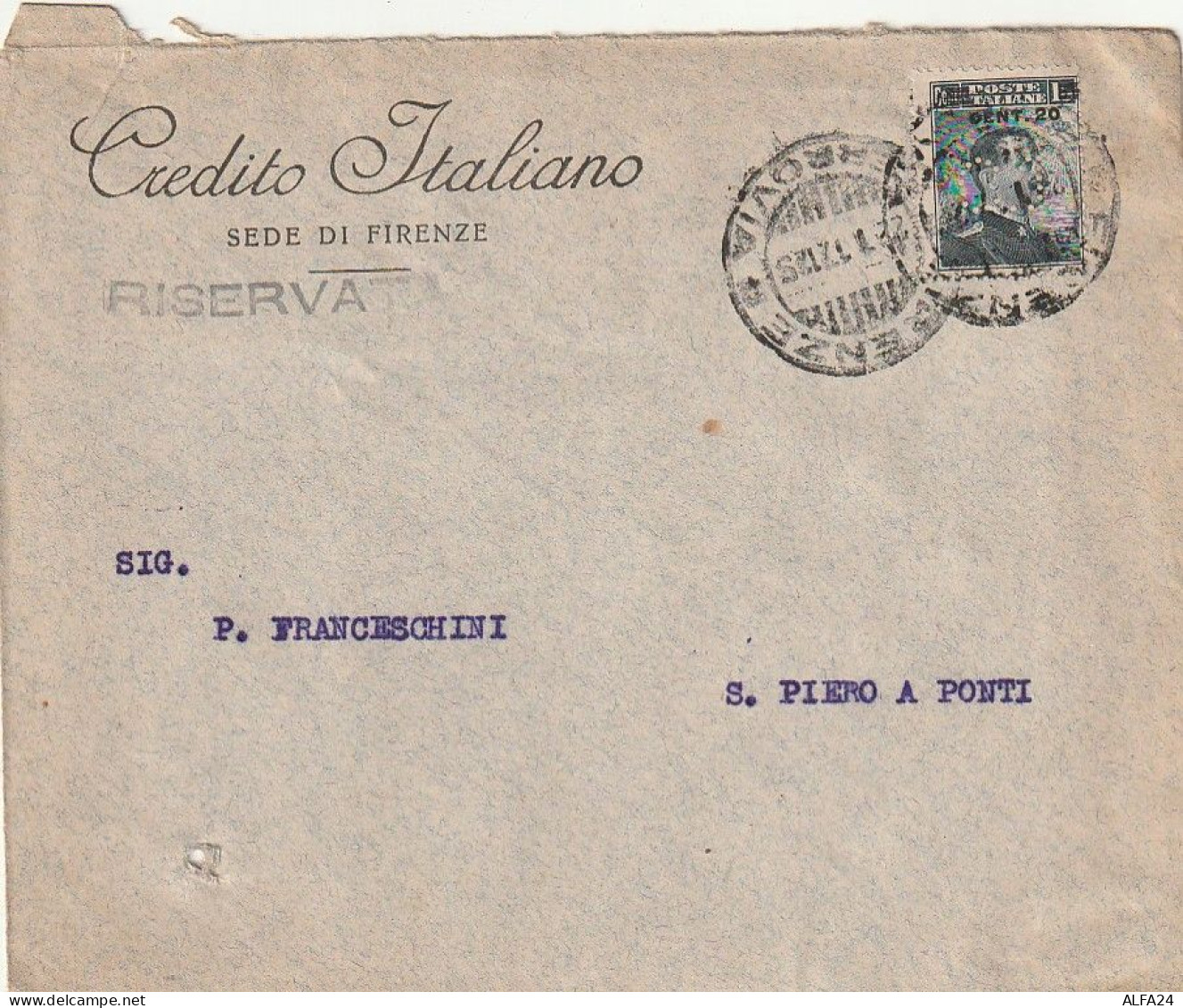 LETTERA 1916 C.20 SS 15 CREDITO ITALIANO PERFIN (XT3448 - Marcophilie