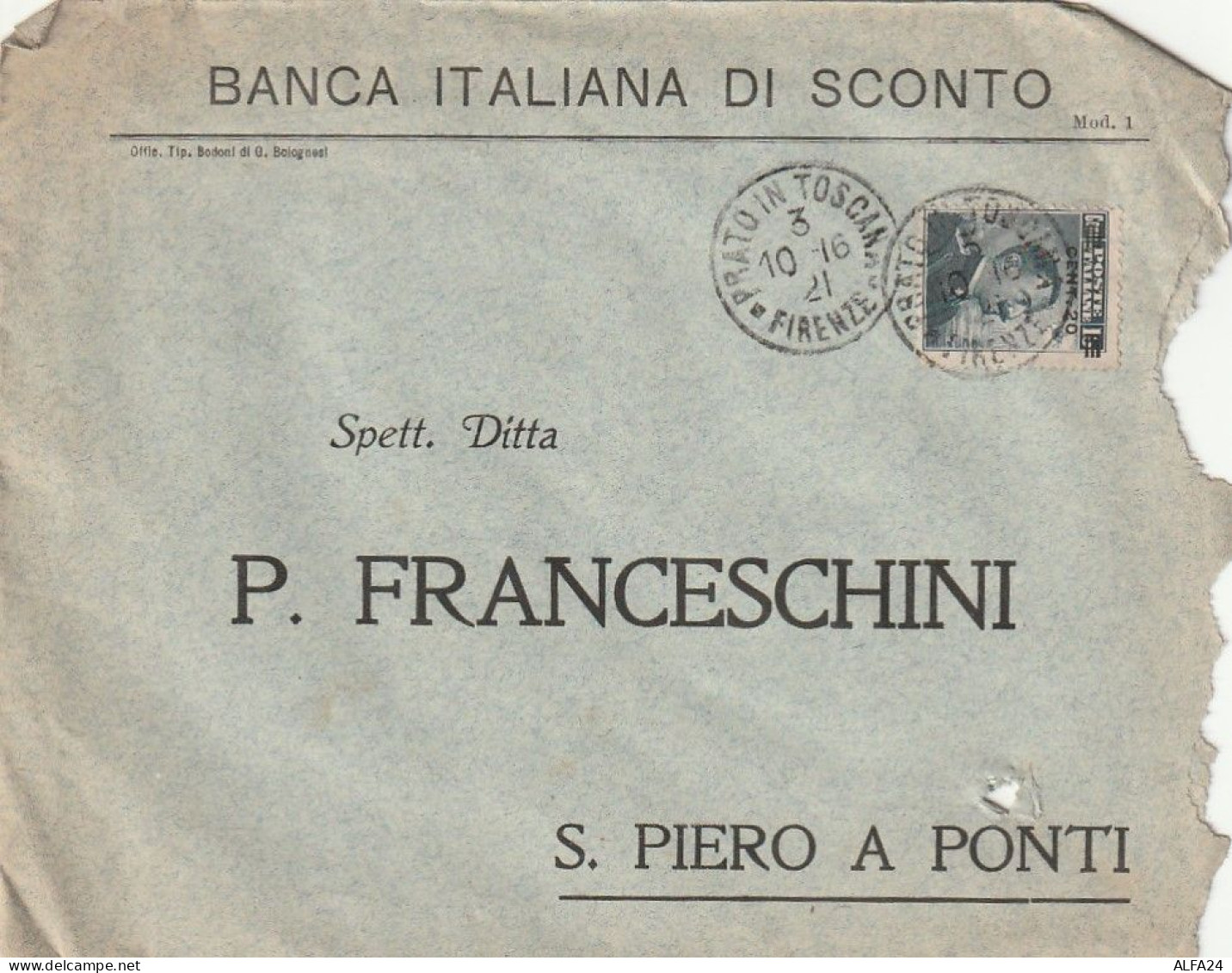 LETTERA 1916 C.20 SS 15 TIMBRO PRATO IN TOSCANA (XT3441 - Storia Postale