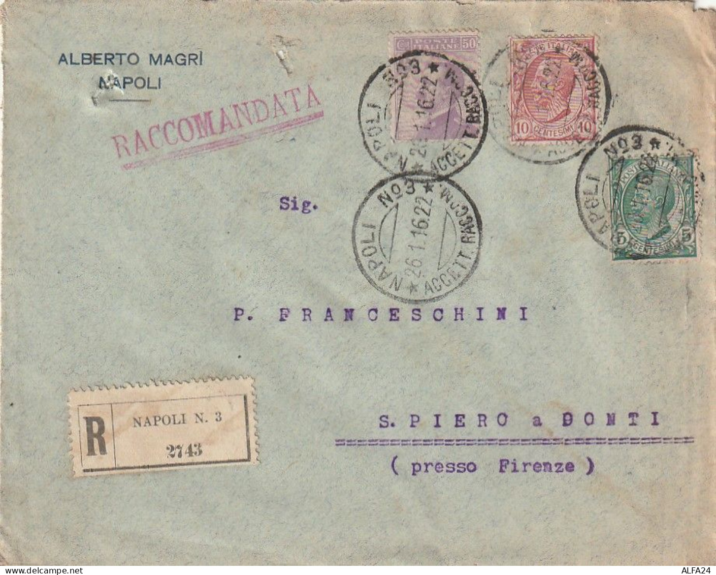 LETTERA 1916 C.50+10+5 TIMBRO NAPOLI (XT3432 - Storia Postale