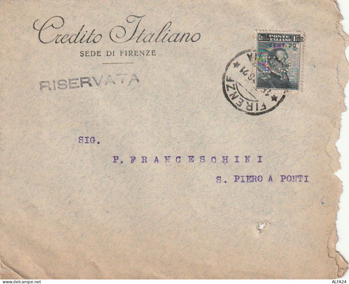 LETTERA 1916 C.20 SS 15 CREDITO ITALIANO PERFIN (XT3422 - Storia Postale