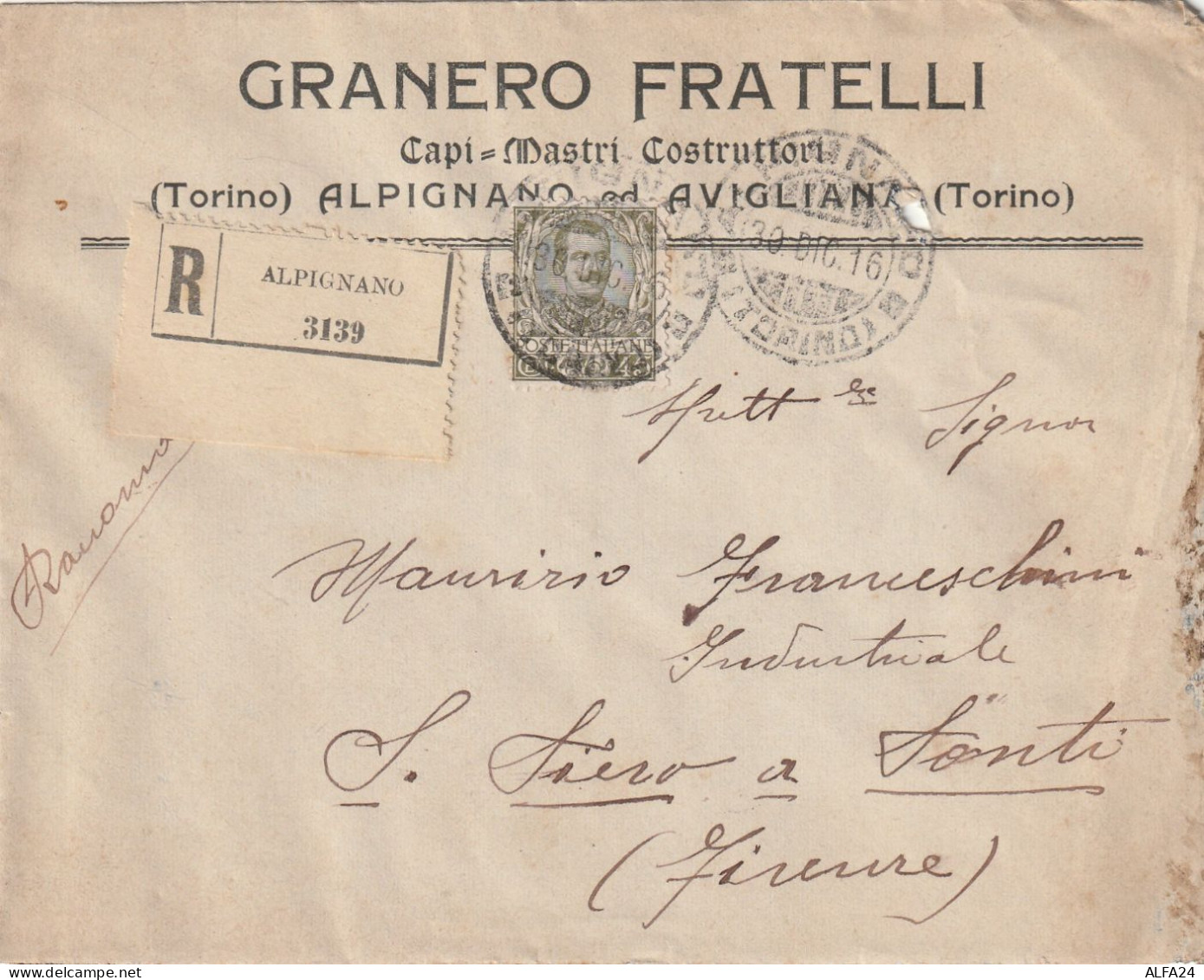 RACCOMANDATA 1916 C.45 TIMBRO ALPIGNANO (XT3424 - Storia Postale