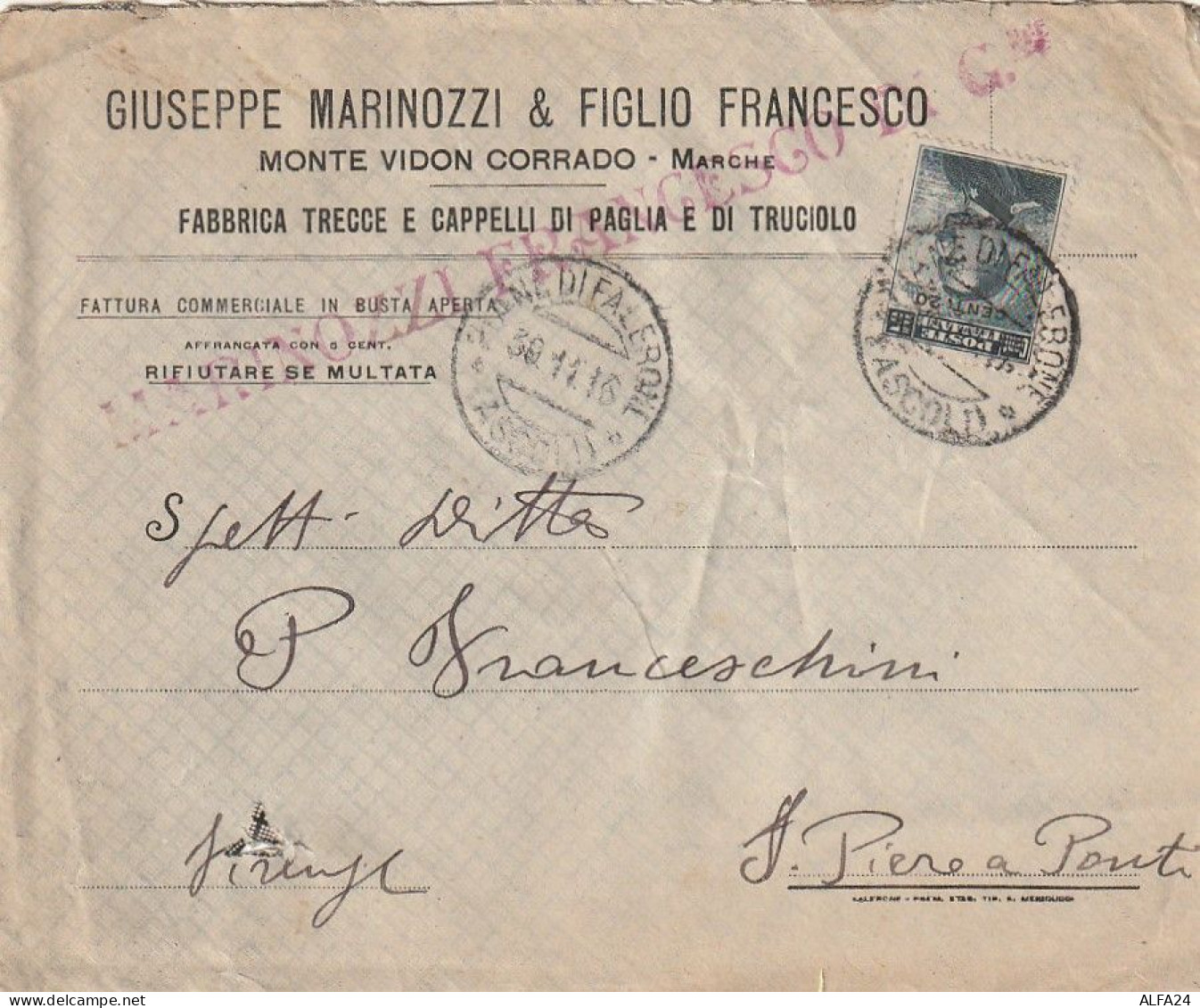 LETTERA 1916 C.20 SS 15 TIMBRO ASCOLI (XT3413 - Storia Postale