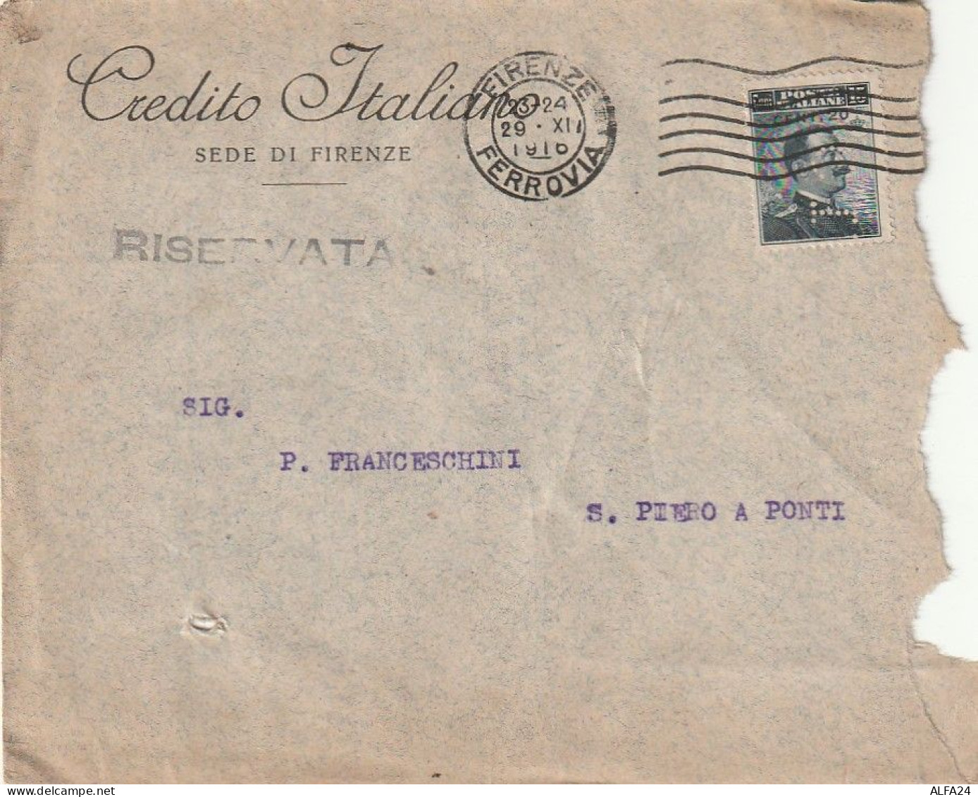 LETTERA 1916 C.20 SS 15 CREDITO ITALIANO PERFIN (XT3412 - Storia Postale