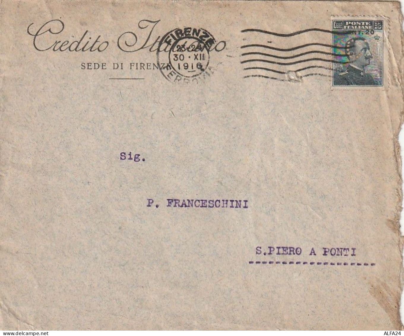 LETTERA 1916 C.20 SS 15 CREDITO ITALIANO PERFIN (XT3415 - Storia Postale