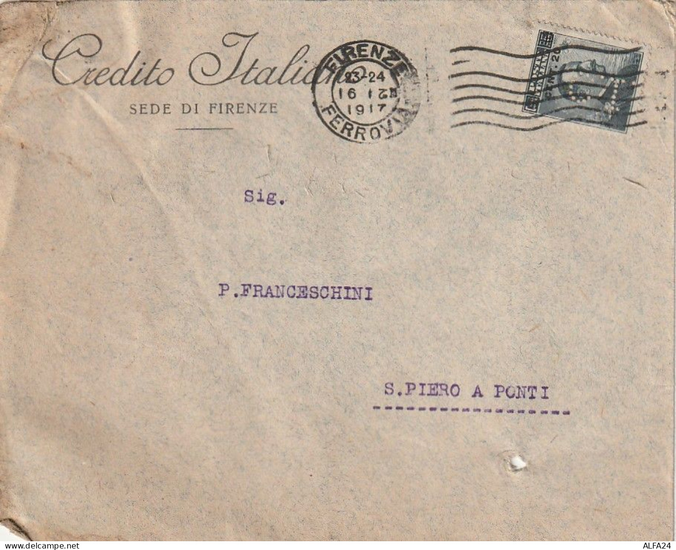 LETTERA 1916 C.20 SS 15 CREDITO ITALIANO PERFIN (XT3403 - Storia Postale