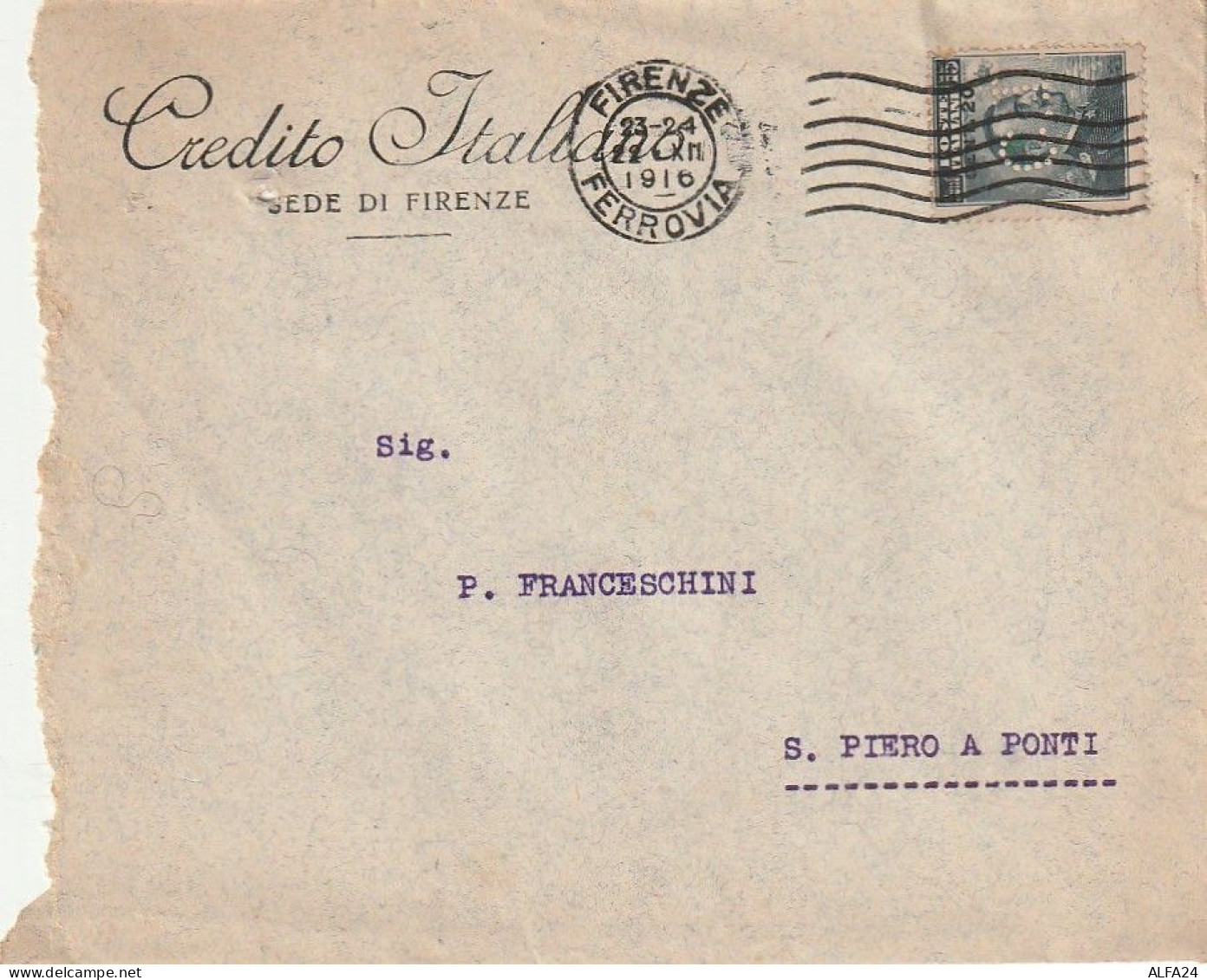 LETTERA 1916 C.20 SS 15 CREDITO ITALIANO PERFIN (XT3400 - Storia Postale