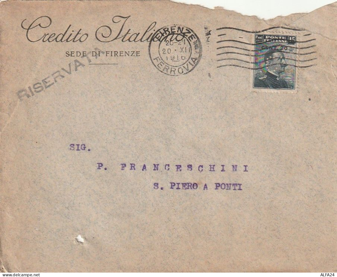 LETTERA 1916 C.20 SS 15 CREDITO ITALIANO PERFIN (XT3405 - Storia Postale