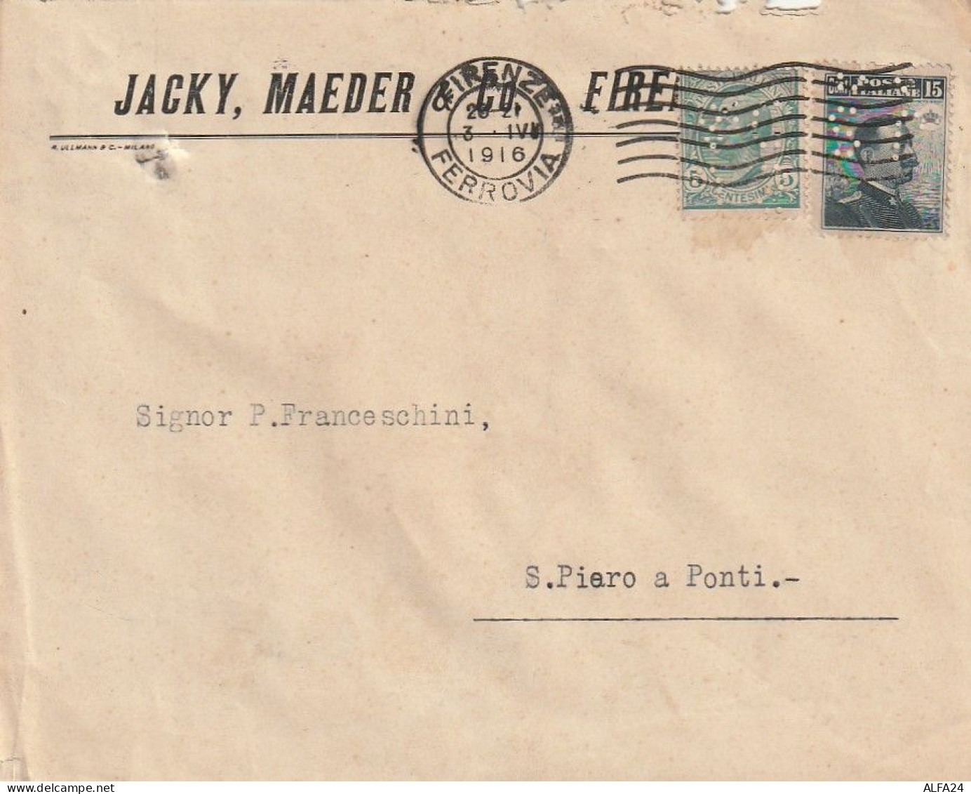 LETTERA 1916 C.5+15 MAEDER PERFIN (XT3396 - Marcofilie