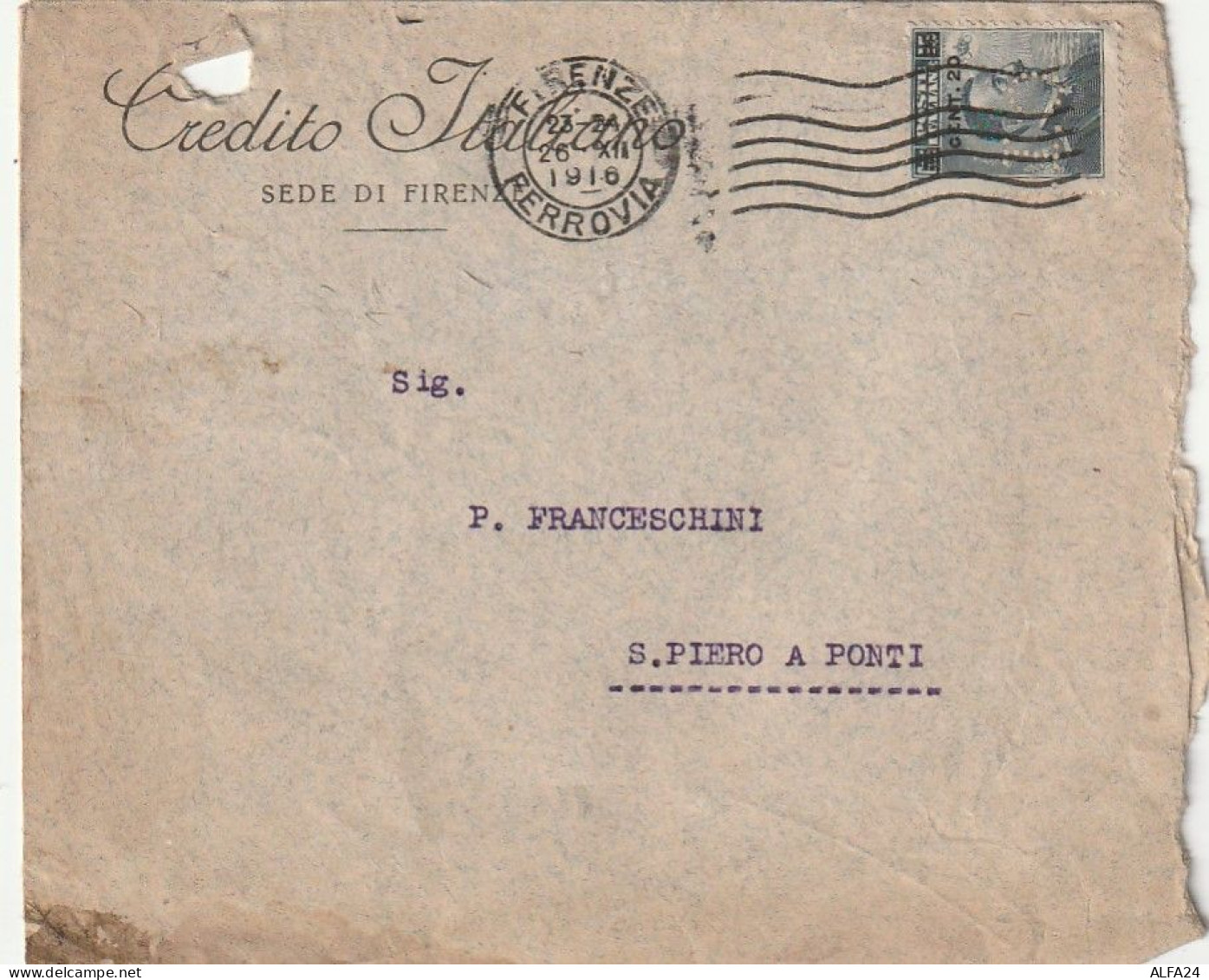 LETTERA 1916 C.20 SS 15 CREDITO ITALIANO PERFIN (XT3371 - Storia Postale