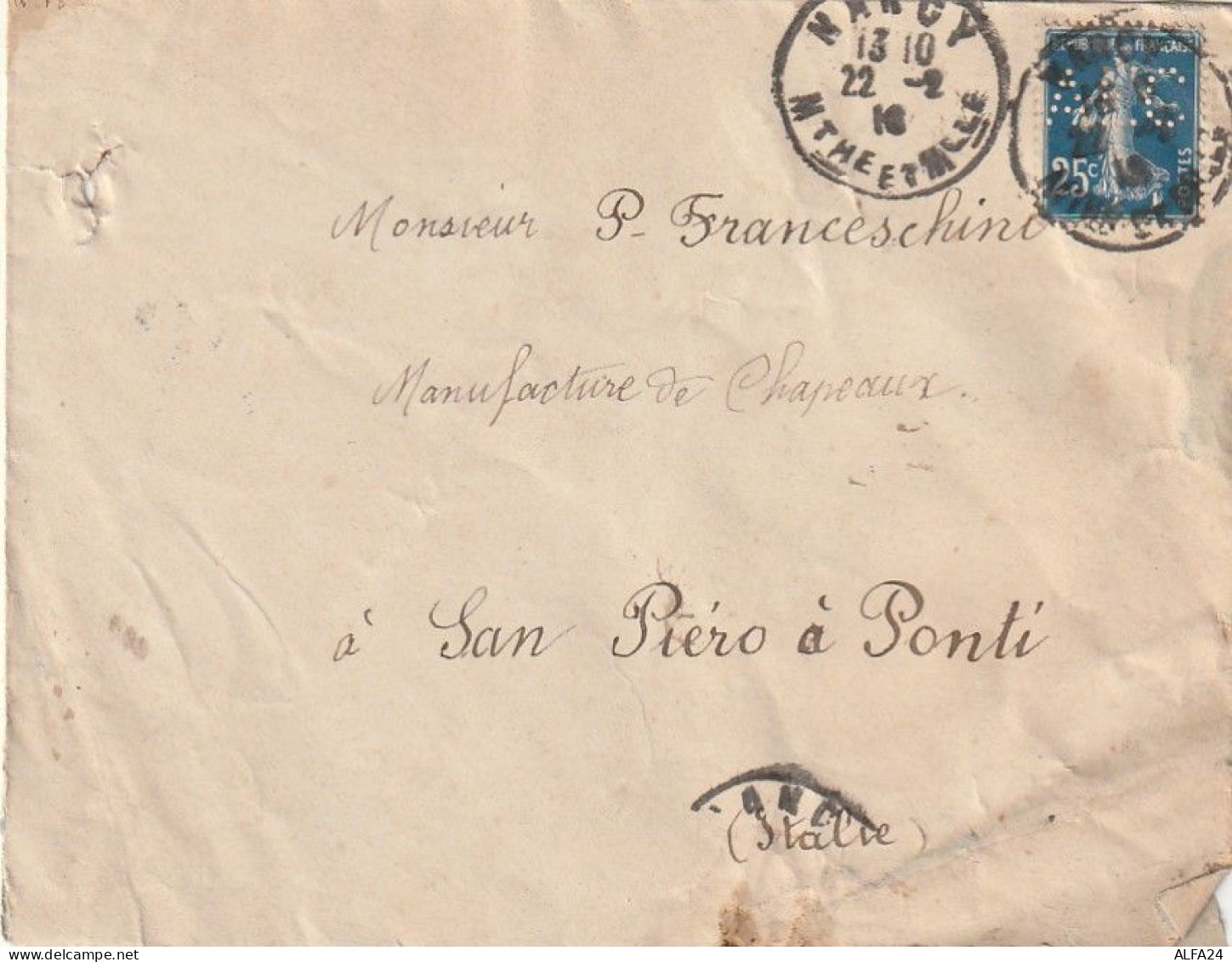 LETTERA 1916 FRANCIA C.25 PERFIN (XT3370 - Brieven En Documenten