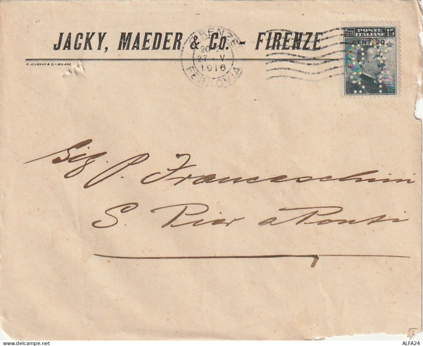 LETTERA 1916 C.20 SS 15 MAEDER PERFIN (XT3354 - Marcofilie