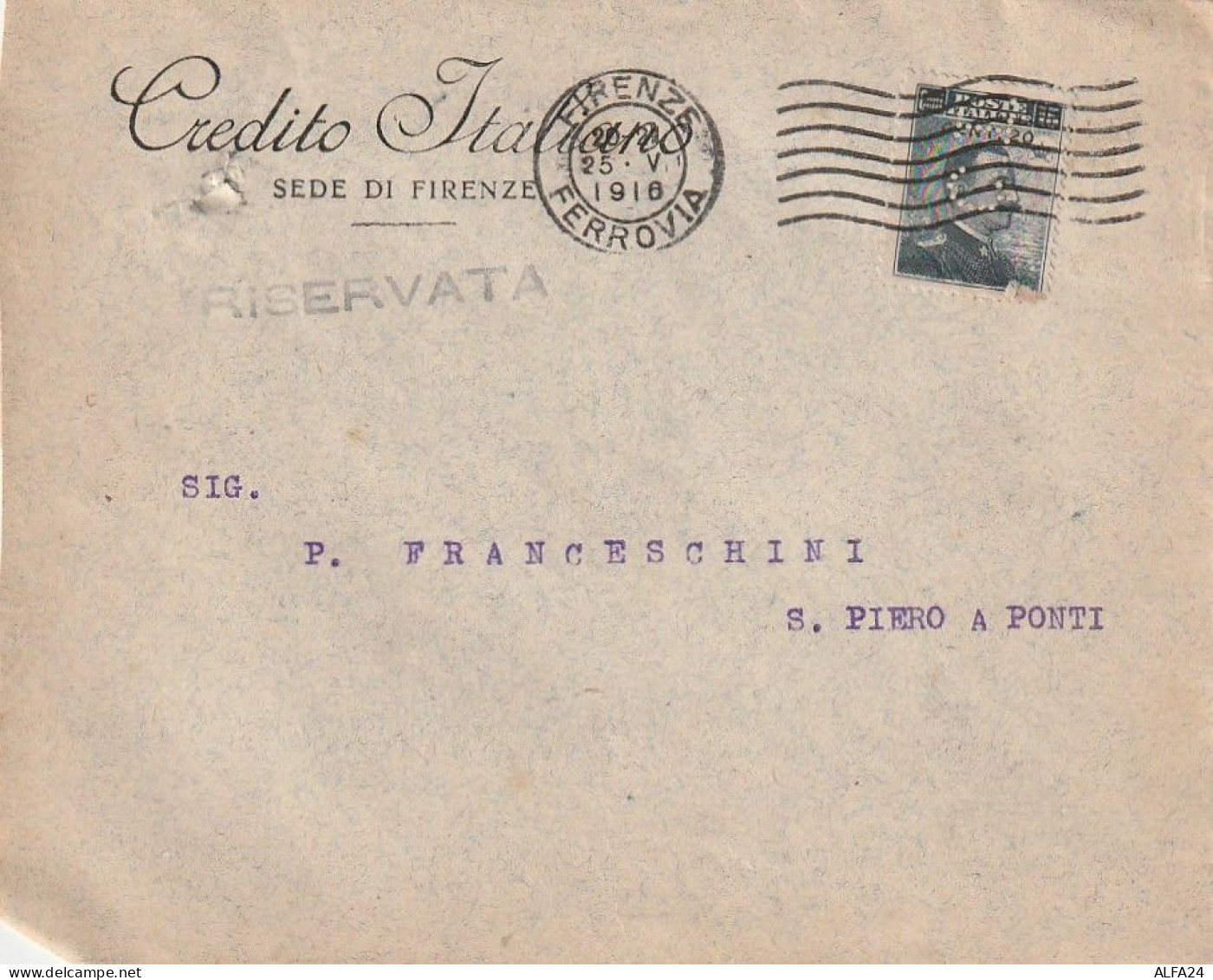 LETTERA 1916 C.20 SS 15 CREDITO ITALIANO PERFIN (XT3357 - Marcophilie