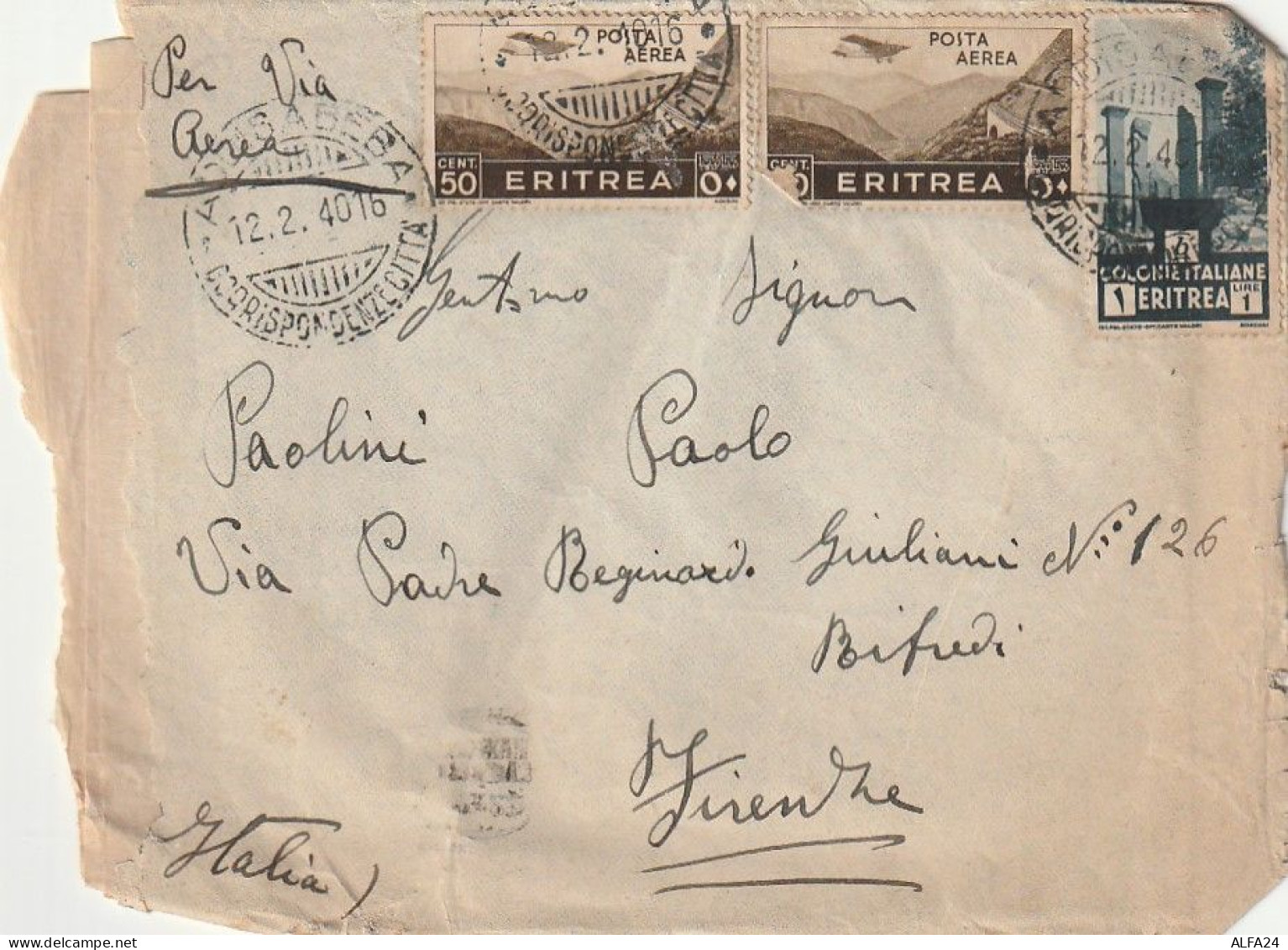 LETTERA 1940 2X50 PA+1 ERITREA Con Contenuto (XT3341 - Erythrée