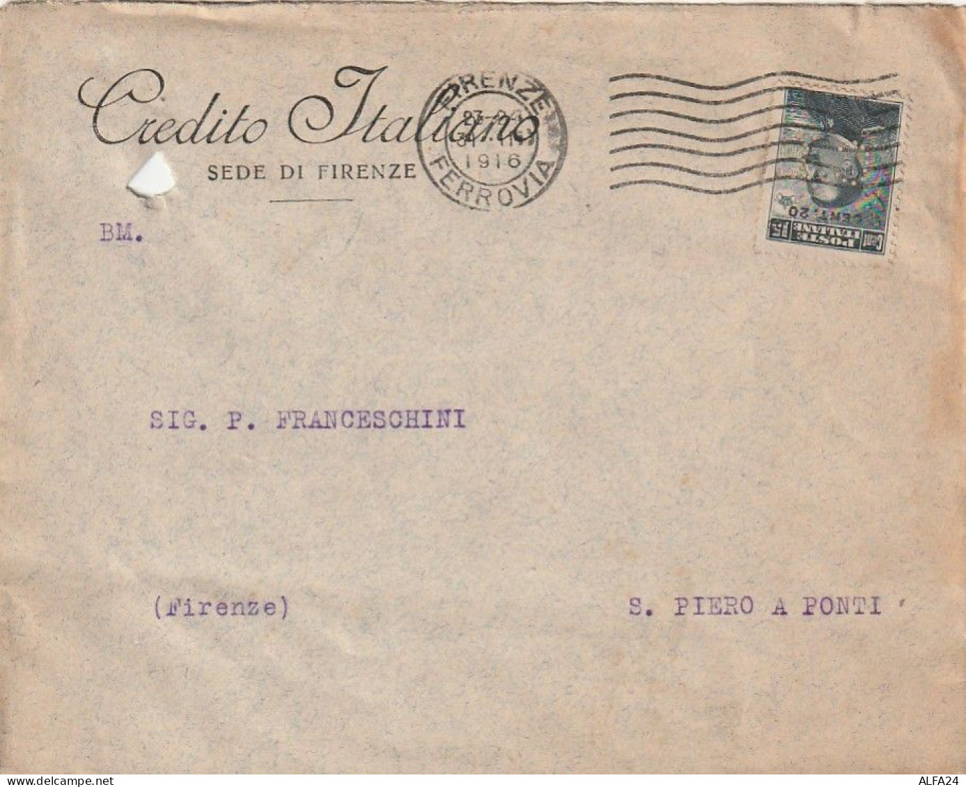 LETTERA 1916 C.20 SS 15 CREDITO ITALIANO PERFIN (XT3315 - Marcofilie