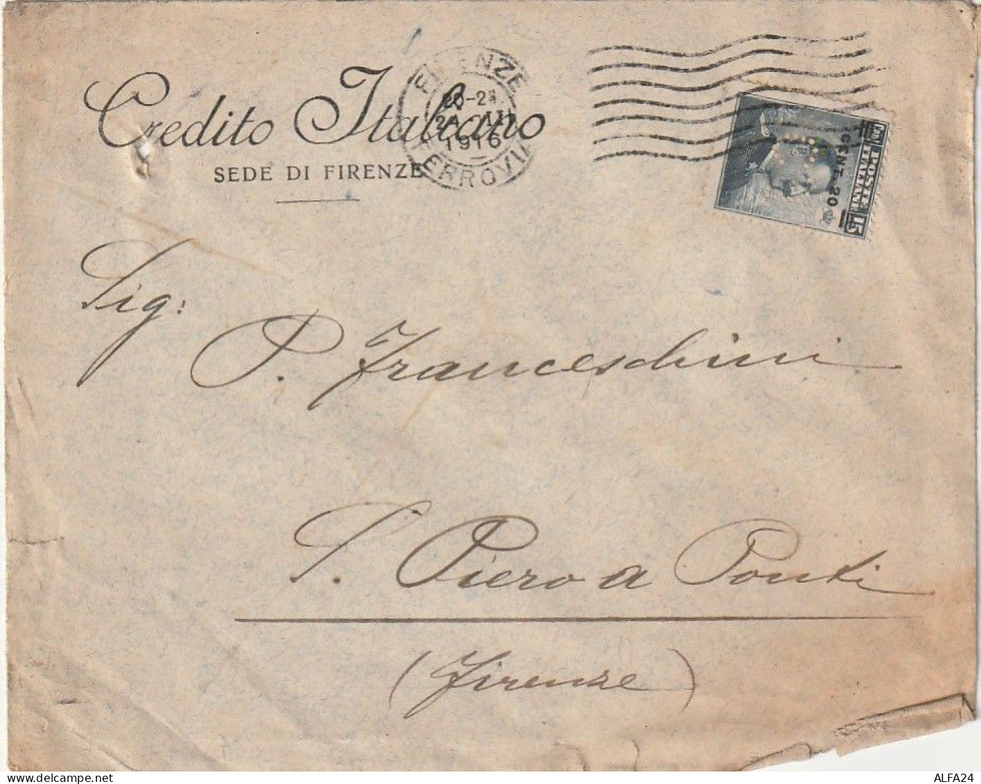 LETTERA 1916 C.20 SS 15 CREDITO ITALIANO PERFIN (XT3308 - Marcophilie