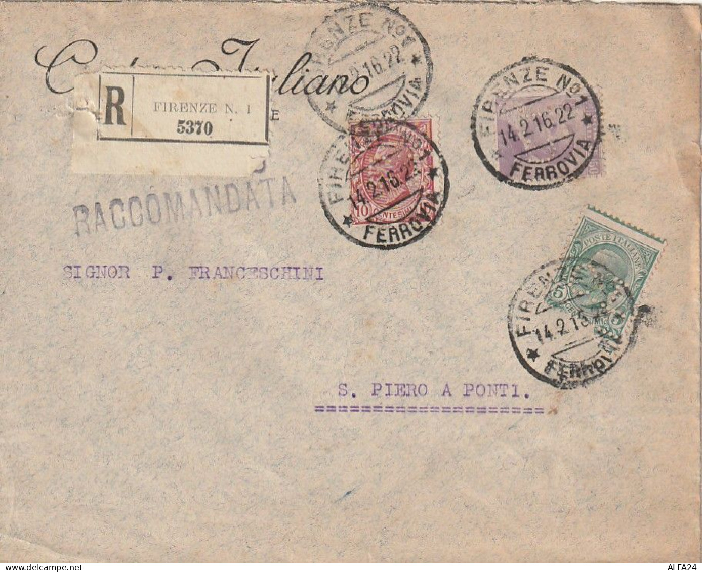 RACCOMANDATA 1916 10+5+50 CREDITO ITALIANO PERFIN (XT3306 - Marcophilie