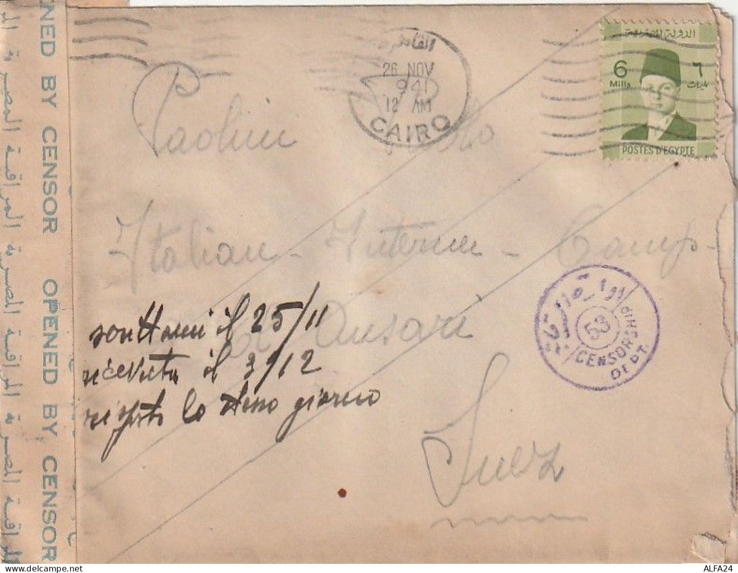 LETTERA 1941 EGITTO PRIGIONIERI GUERRA ITALIA Con Contenuto (XT3304 - Storia Postale