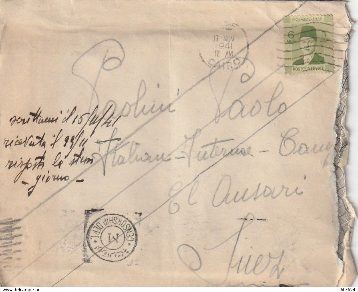 LETTERA 1941 EGITTO PRIGIONIERI GUERRA ITALIA Con Contenuto (XT3303 - Cartas & Documentos