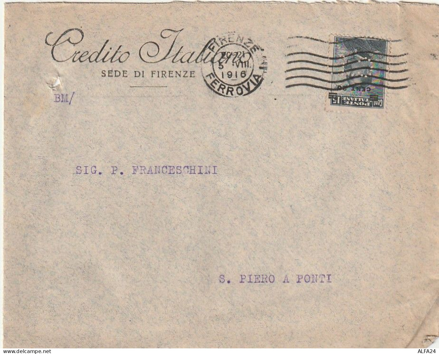 LETTERA 1916 C.20 SS 15 CREDITO ITALIANO PERFIN (XT3289 - Marcophilie