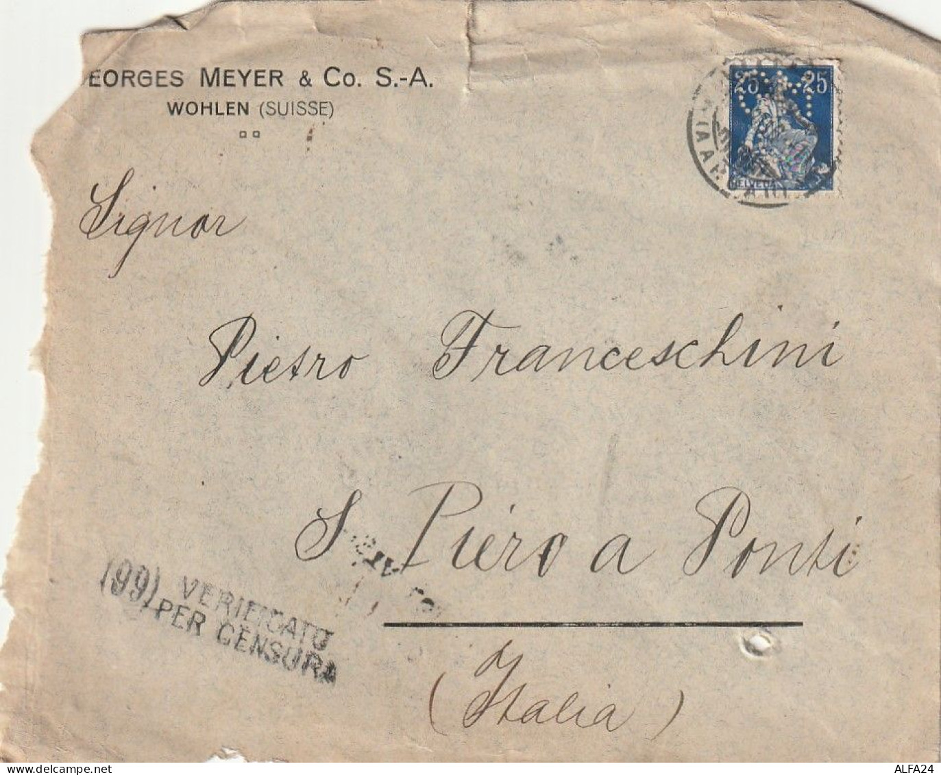 LETTERA 1916 25 FRANCIA PERFIN (XT3287 - Covers & Documents
