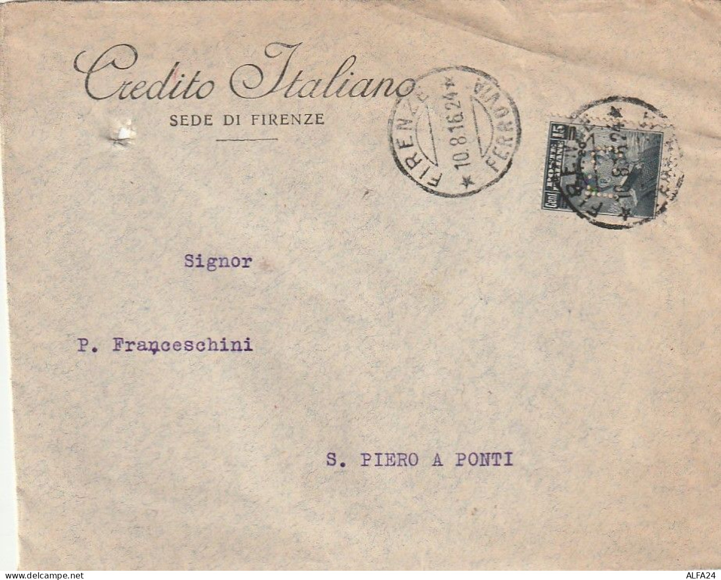 LETTERA 1916 C.20 SS 15 CREDITO ITALIANO PERFIN (XT3286 - Marcophilia