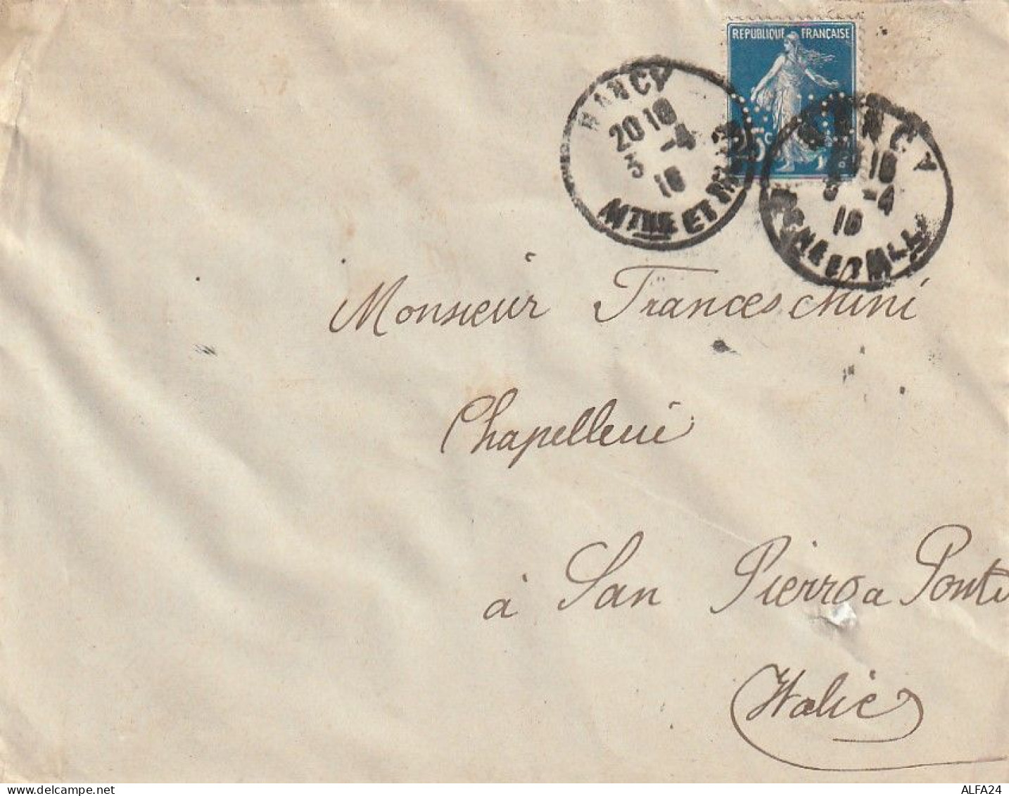 LETTERA 1916 FRANCIA 25 PERFIN (XT3277 - Storia Postale