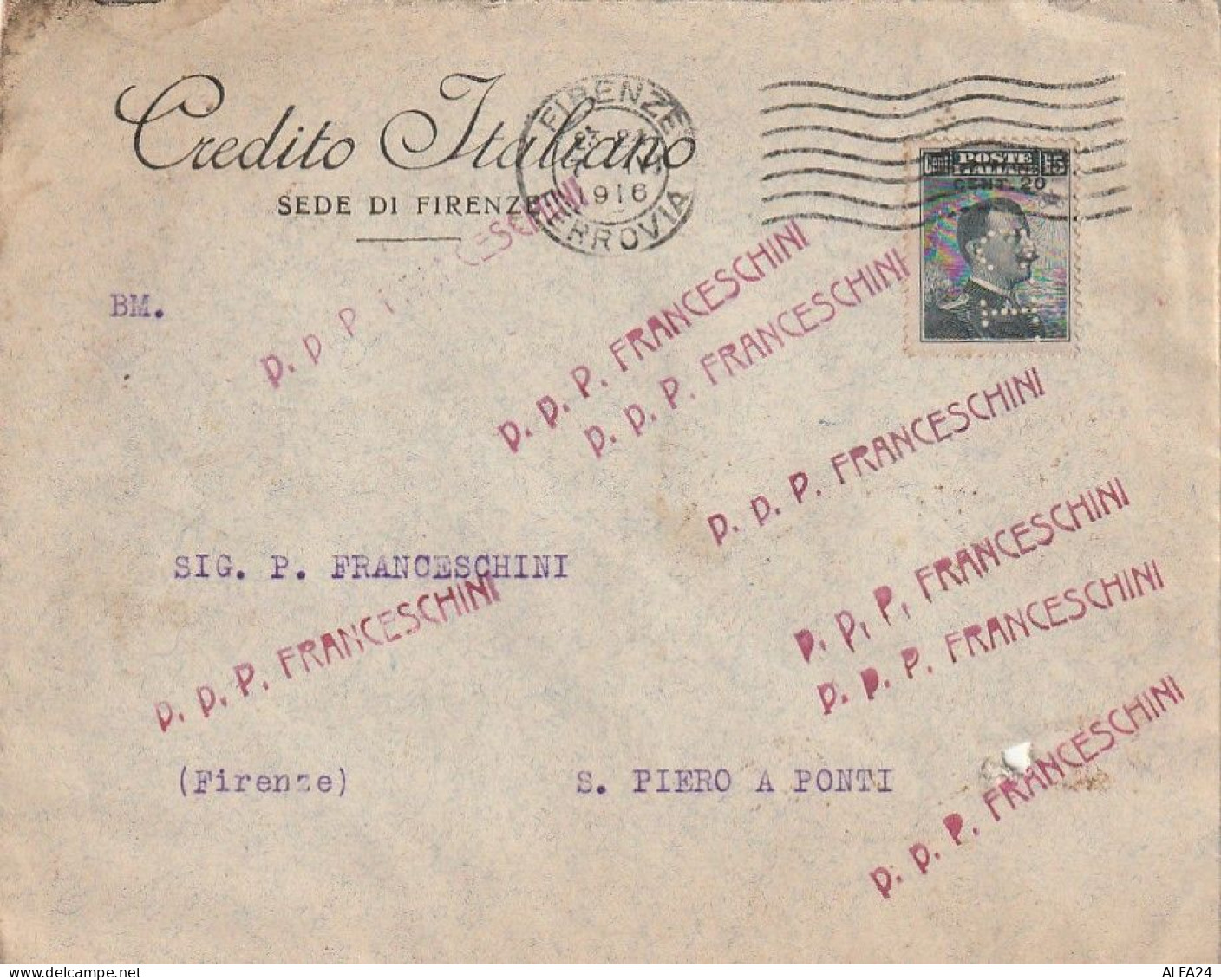 LETTERA 1916 C.20 SS 15 CREDITO ITALIANO PERFIN (XT3279 - Marcophilia