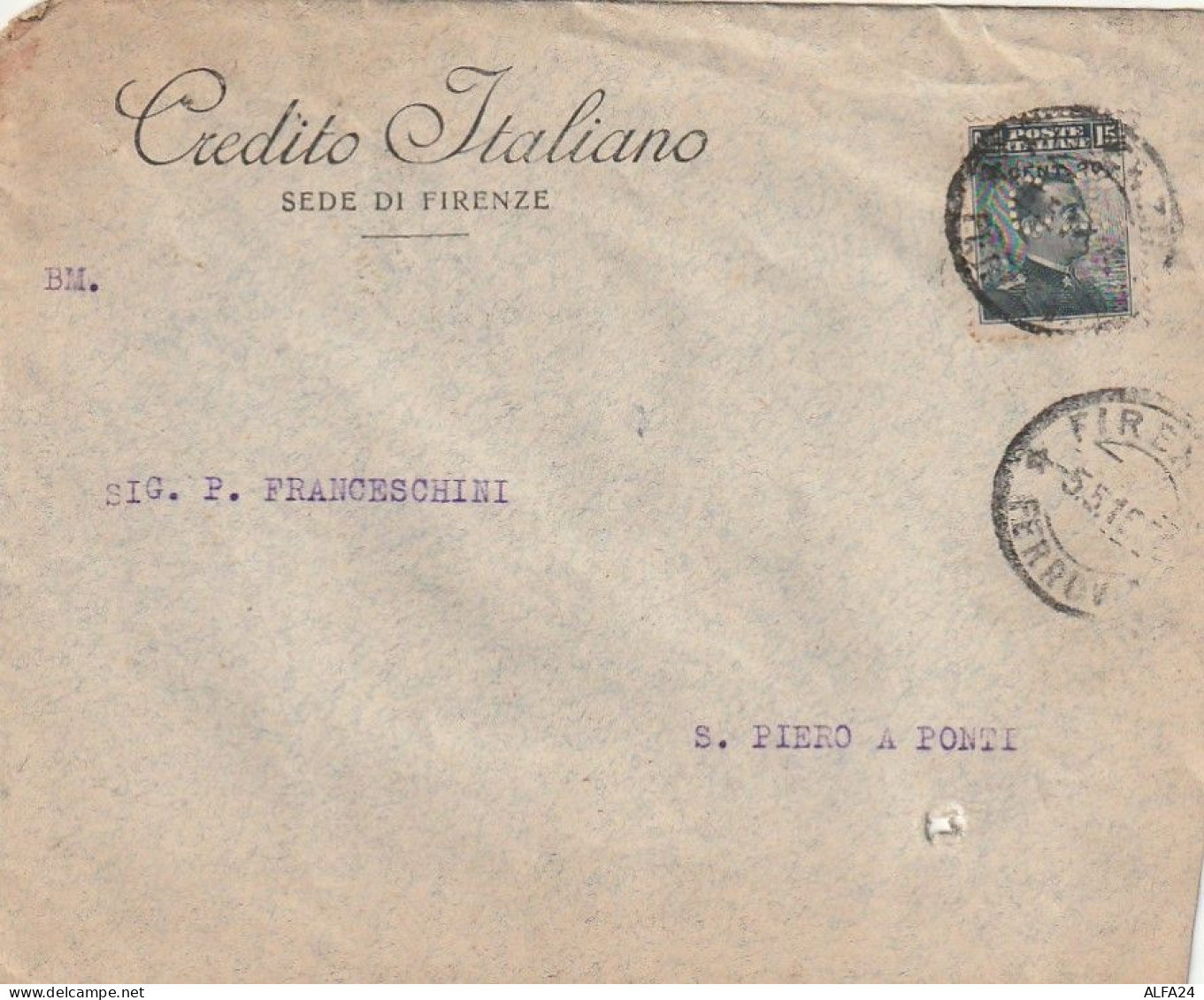 LETTERA 1916 C.20 SS 15 CREDITO ITALIANO PERFIN (XT3276 - Marcophilie
