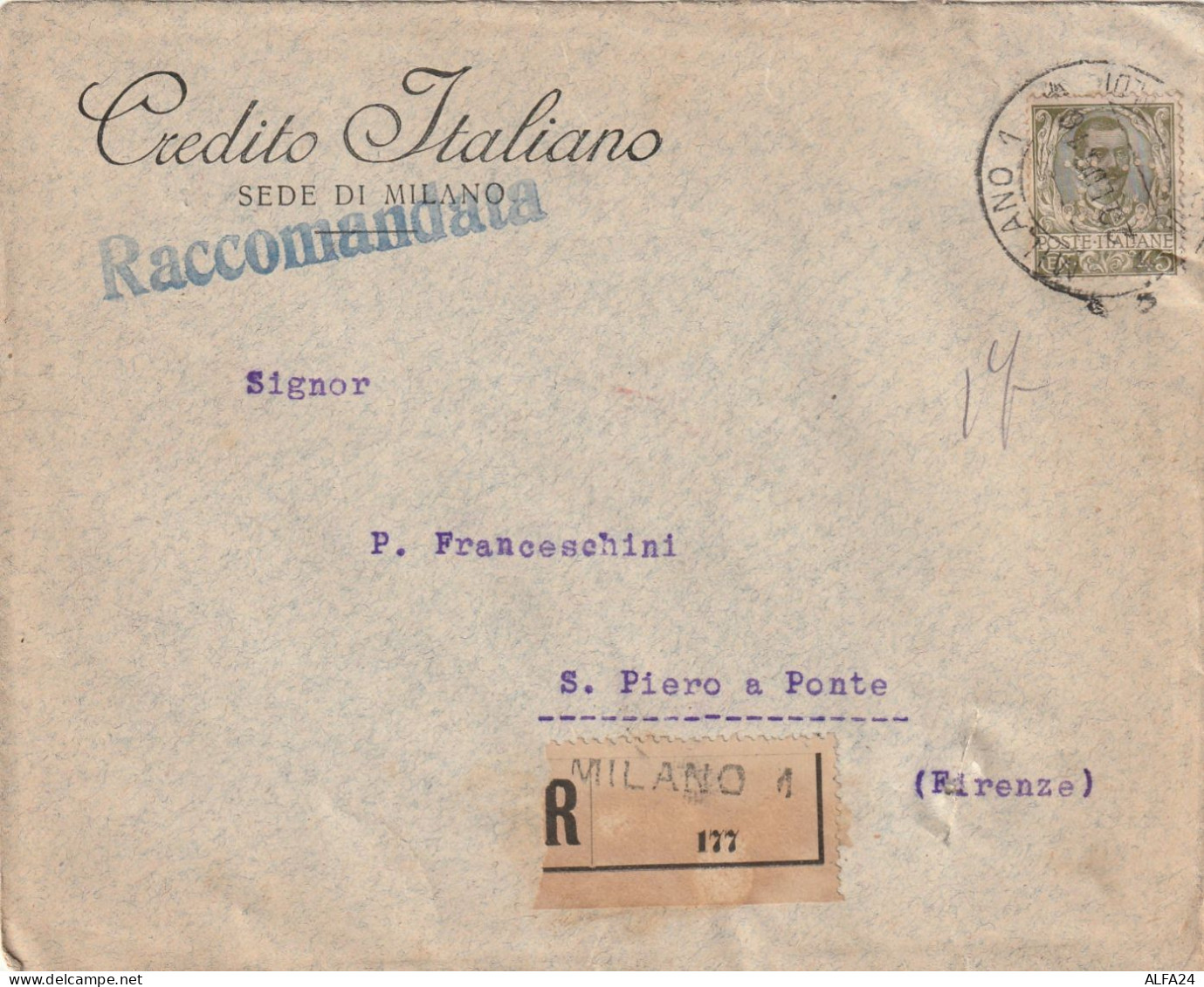 RACCOMANDATA 1916 C.45 CREDITO ITALIANO PERFIN (XT3243 - Marcofilía