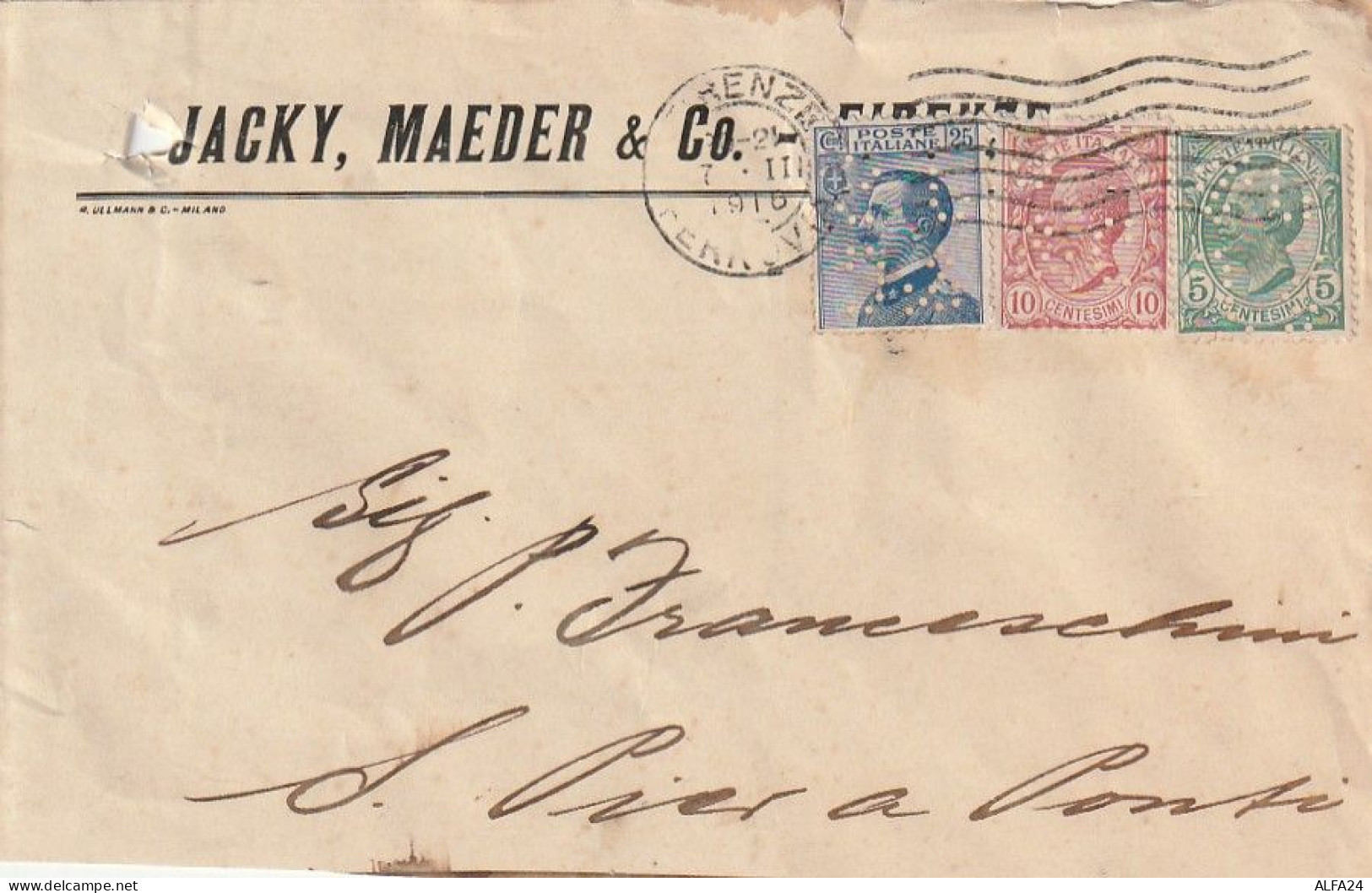 LETTERA 1916 25+10+5 MAEDER PERFIN (XT3228 - Marcophilie